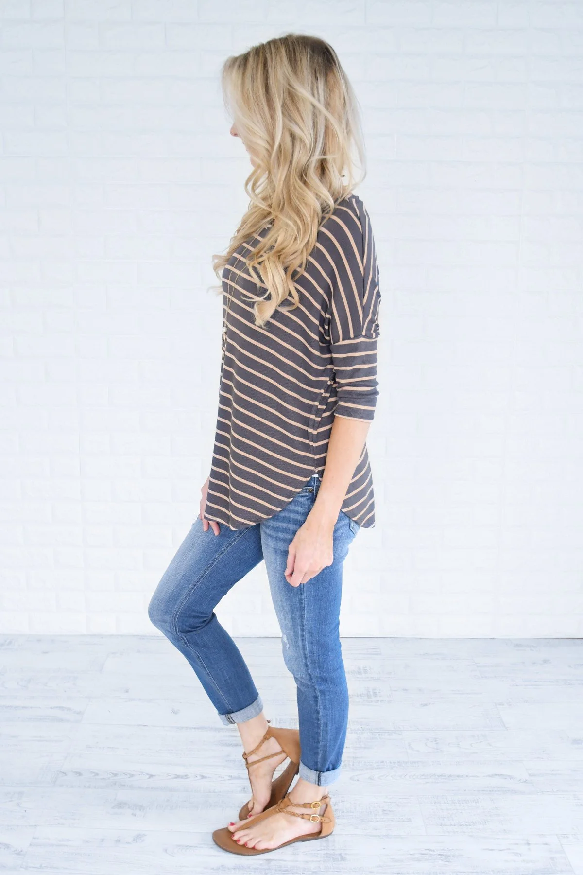 Charcoal & Tan Striped Top - Image 3