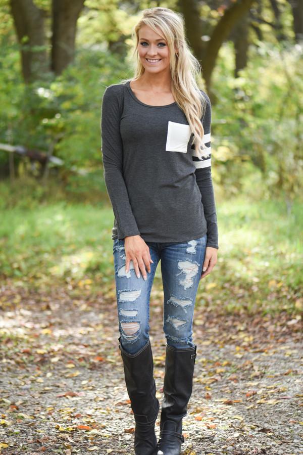 Charcoal Top w/White Pocket - Image 3