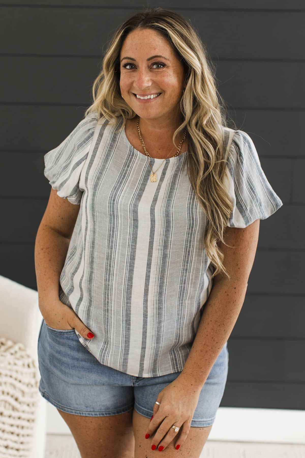Charmed By Your Smile Striped Top- Navy