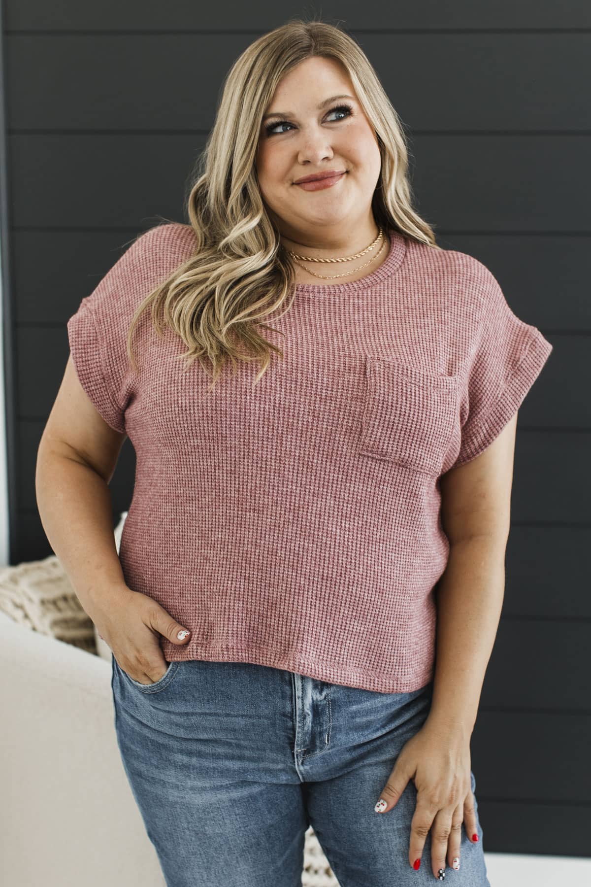 Charmed Lifestyle Short Sleeve Knit Top- Marsala - Image 2