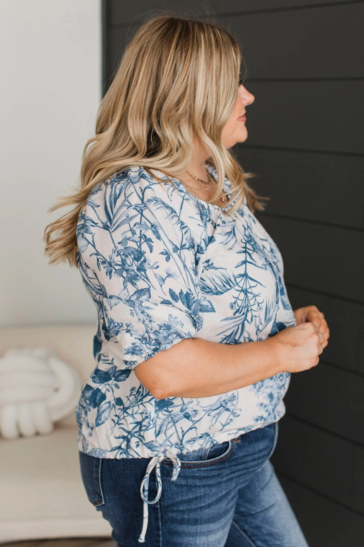 Charming Behavior Floral Blouse- Ivory & Blue - Image 6