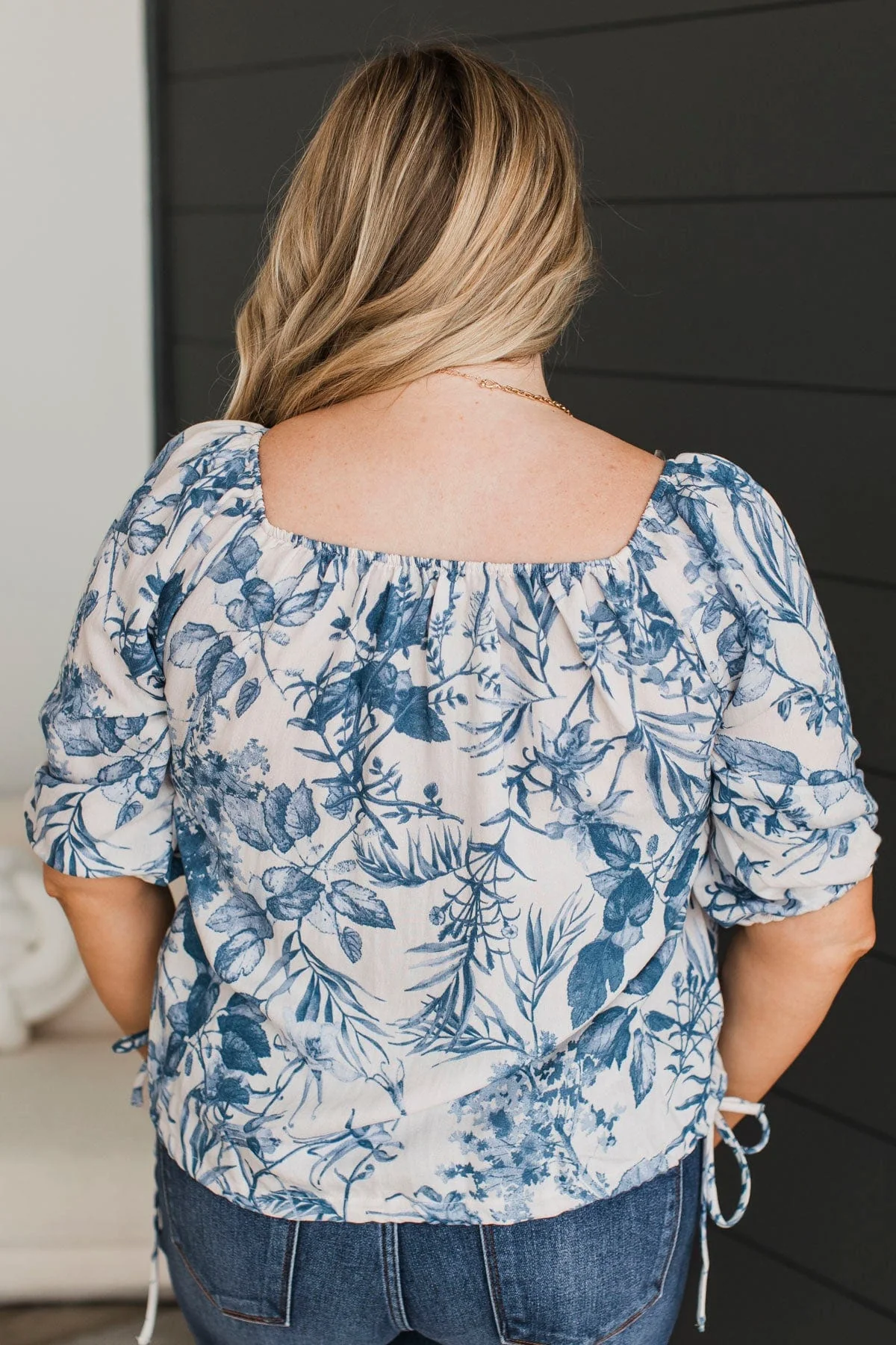 Charming Behavior Floral Blouse- Ivory & Blue - Image 8
