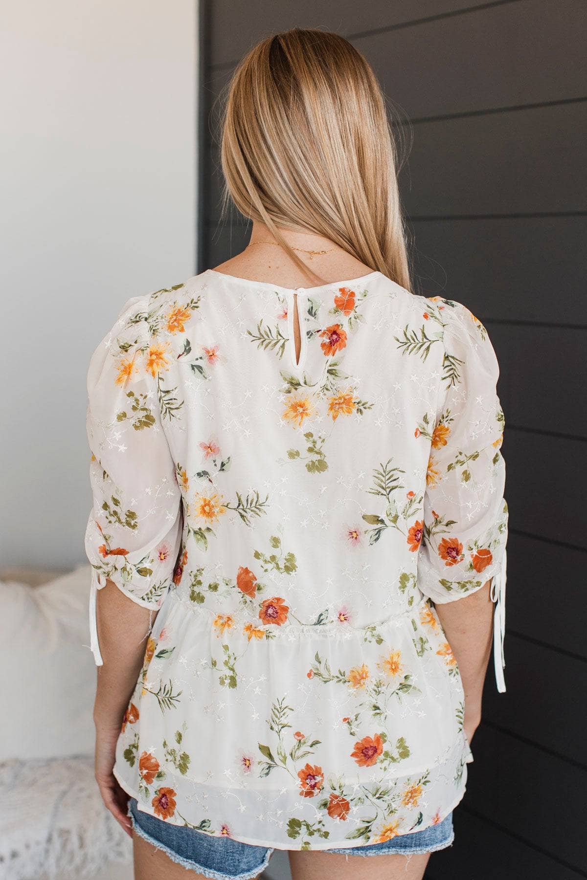 Charming Bliss Floral Babydoll Blouse- Off-White - Image 8