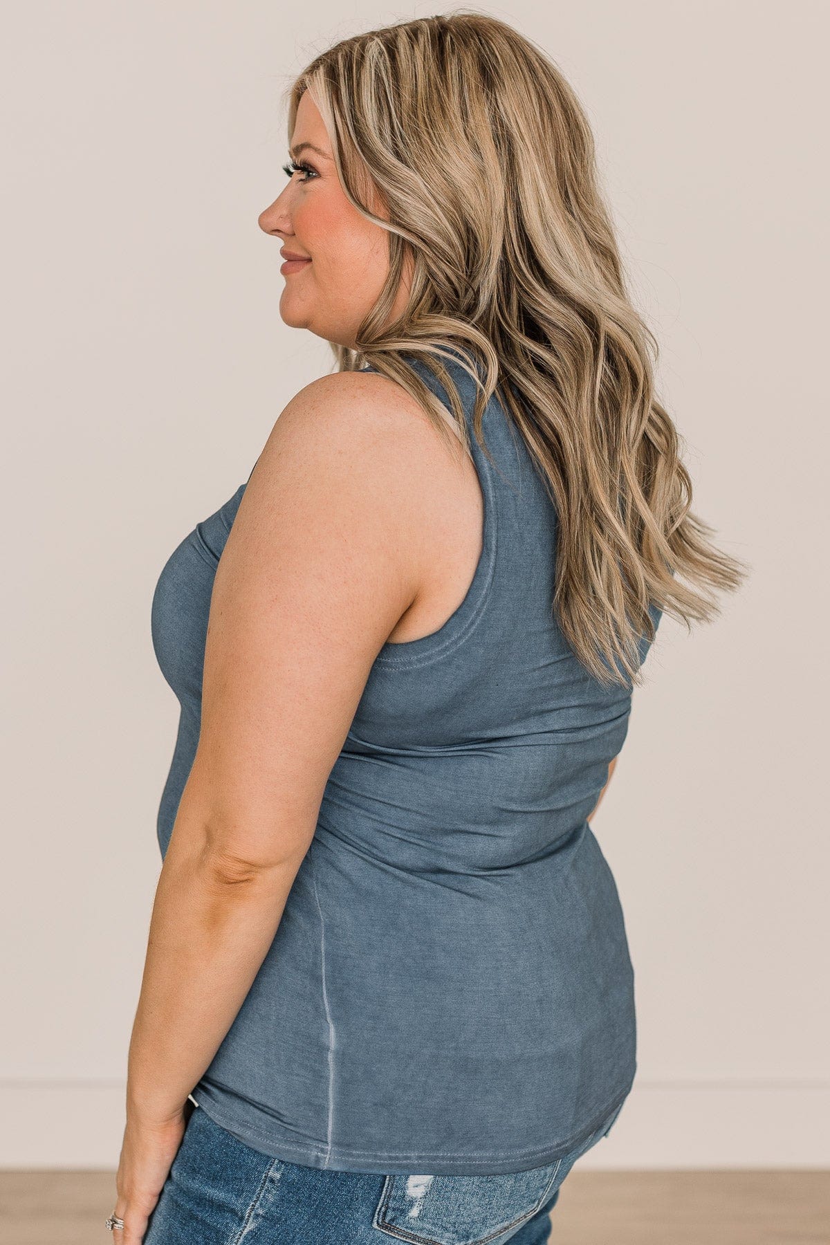 Charming Encounters Button Tank Top- Dark Blue - Image 5