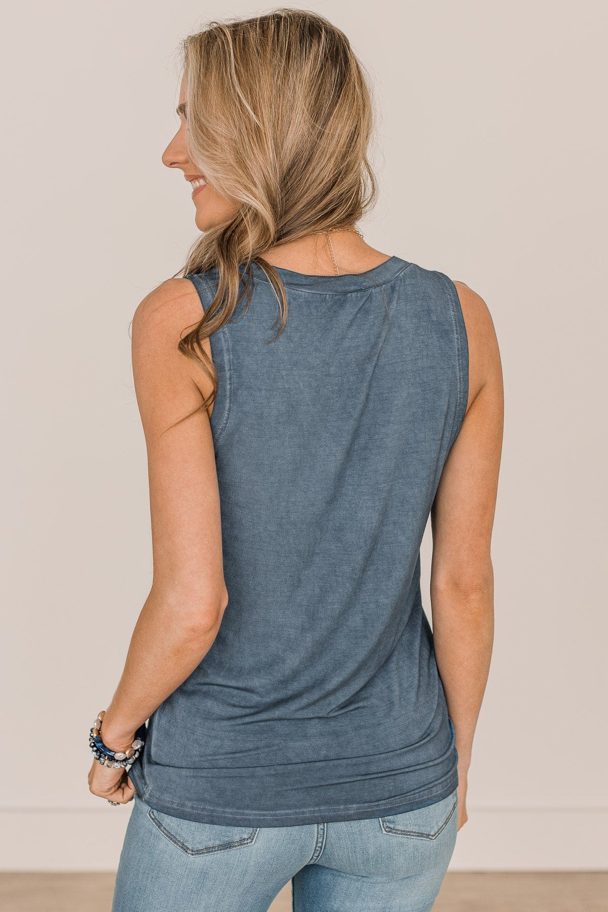 Charming Encounters Button Tank Top- Dark Blue - Image 7