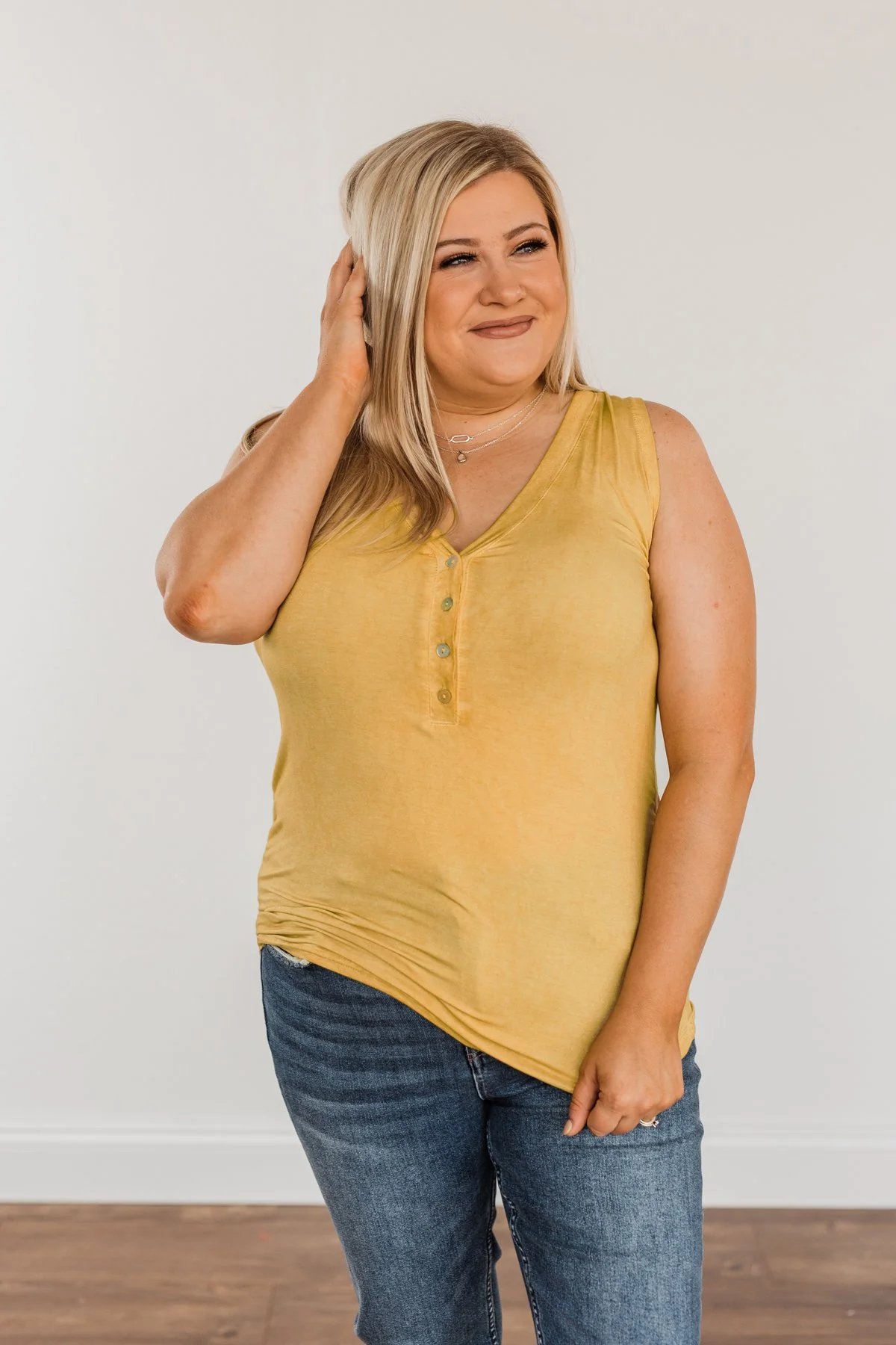 Charming Encounters Button Tank Top- Mustard Yellow - Image 3