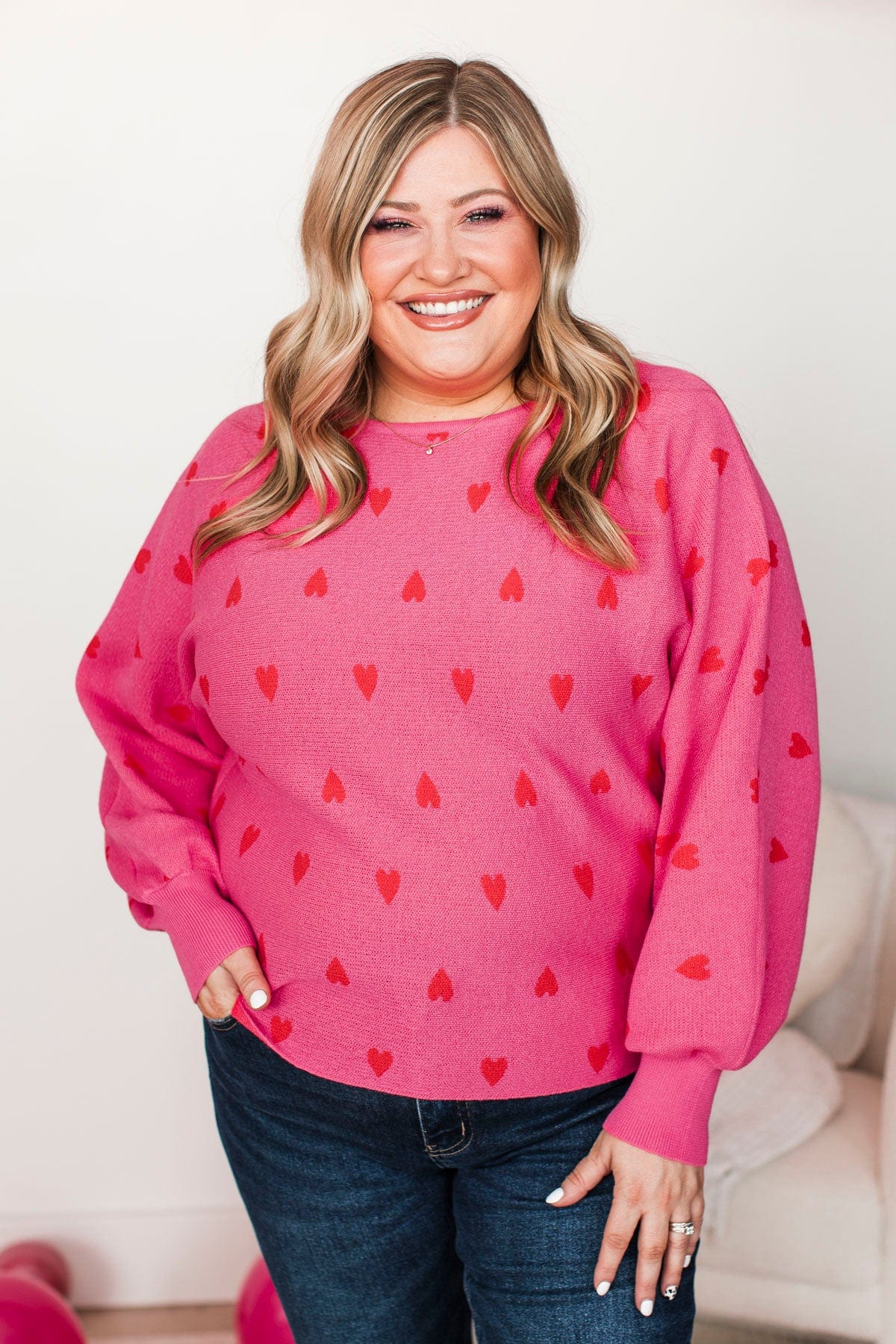 Charming Moments Heart Knit Sweater- Pink - Image 2
