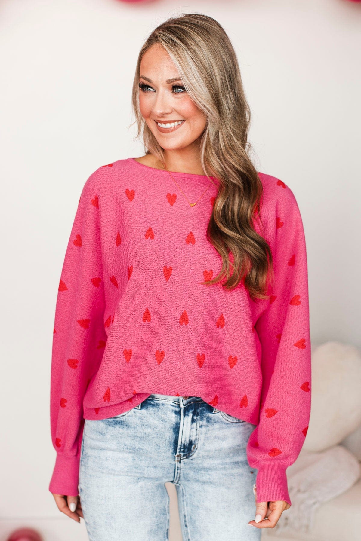 Charming Moments Heart Knit Sweater- Pink - Image 3