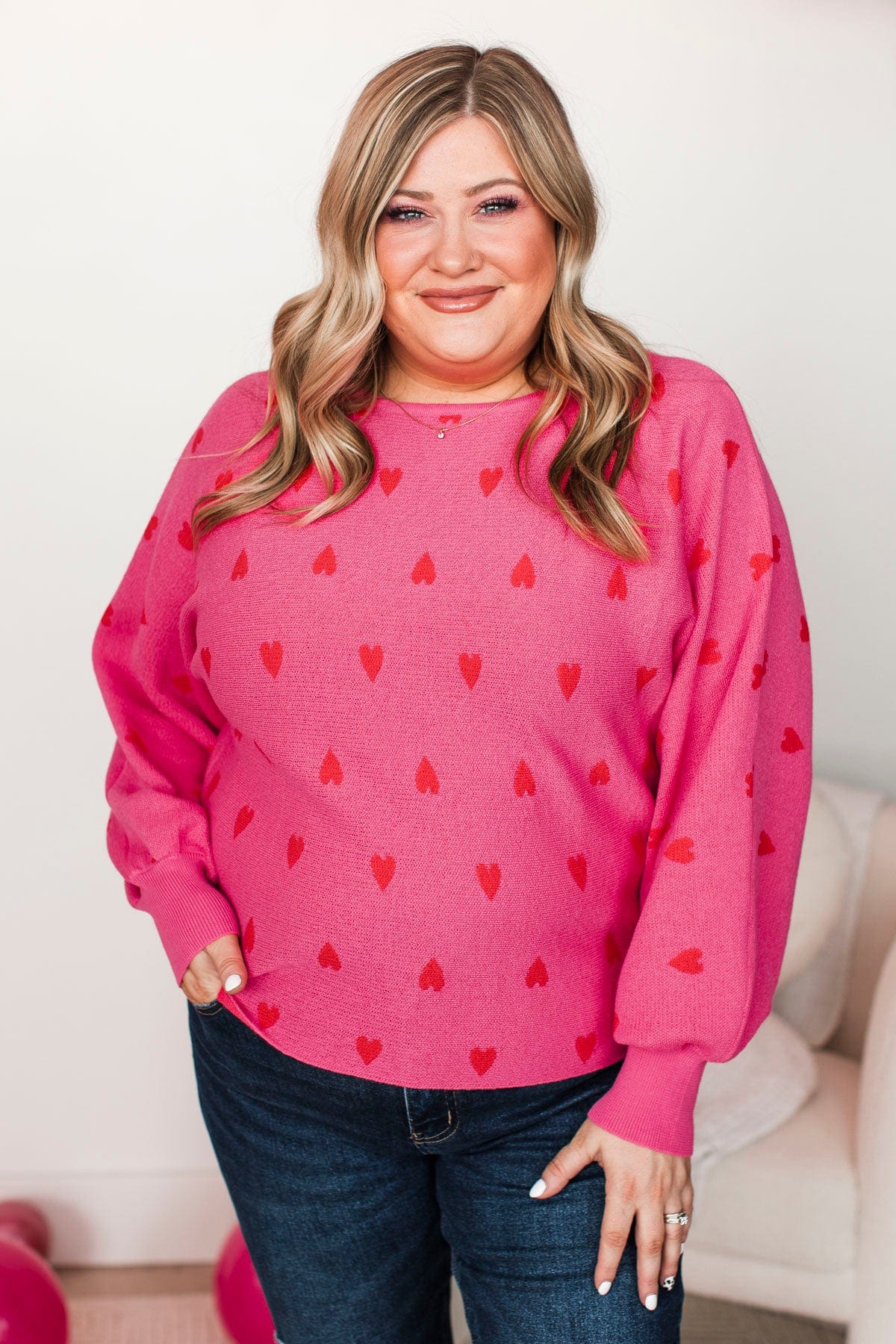 Charming Moments Heart Knit Sweater- Pink - Image 4