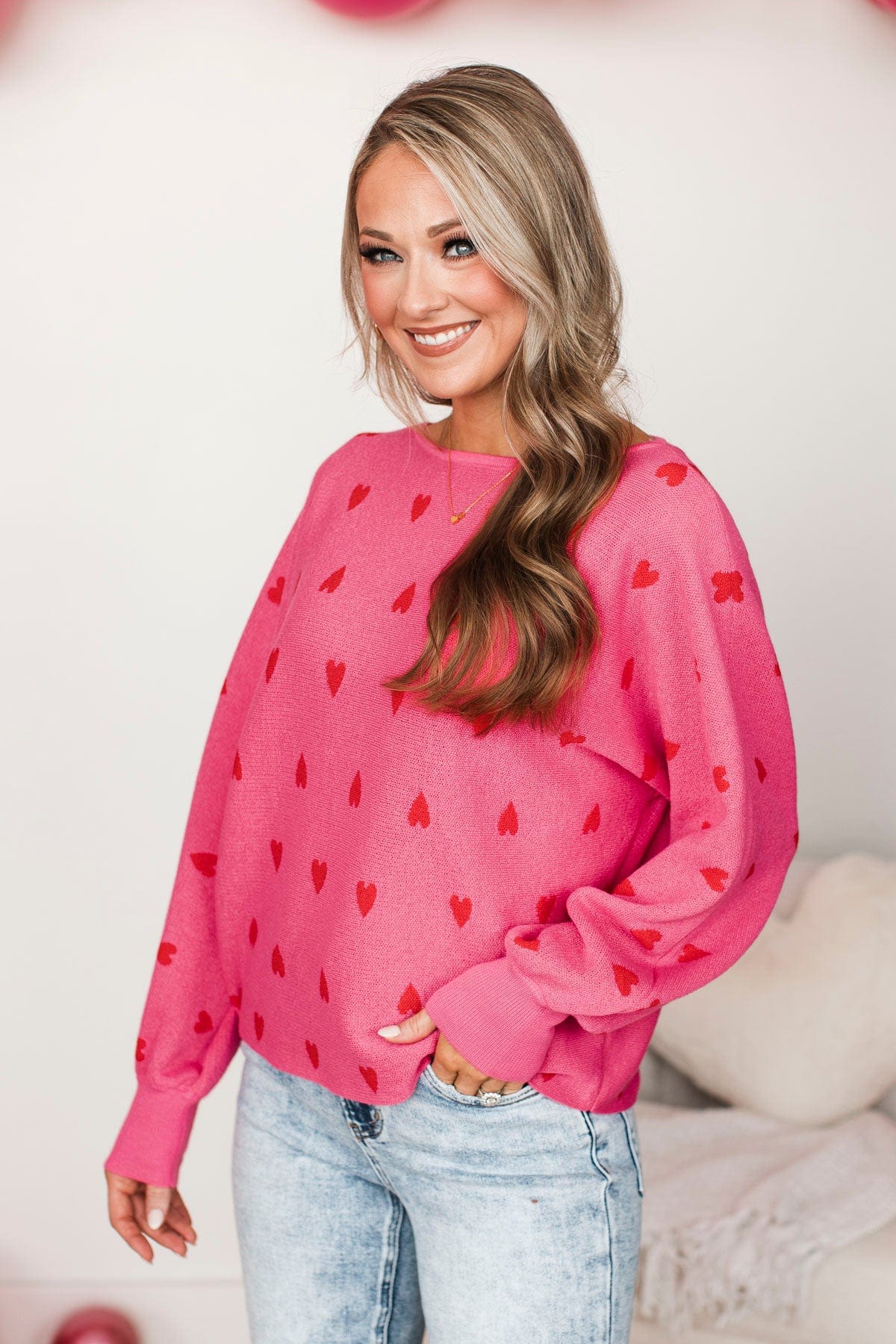 Charming Moments Heart Knit Sweater- Pink - Image 5