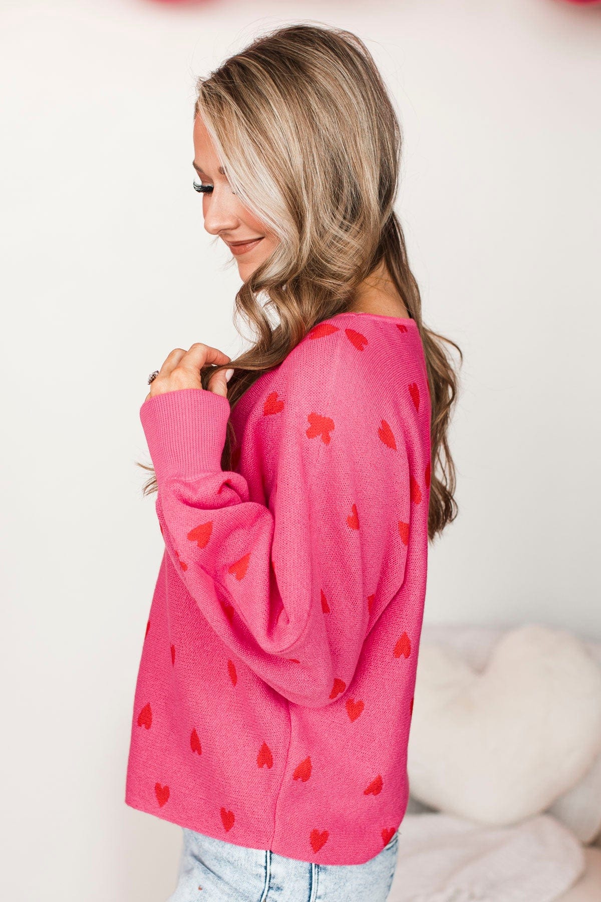 Charming Moments Heart Knit Sweater- Pink - Image 6