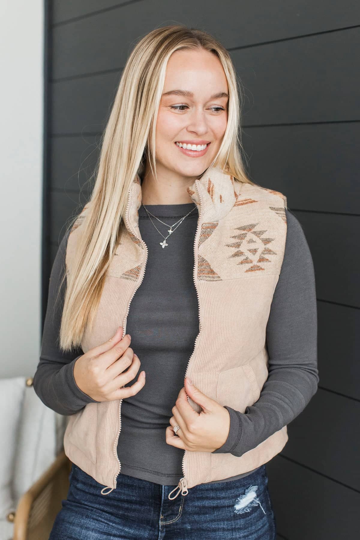 Charming Personality Aztec Puffer Vest- Light Taupe - Image 2