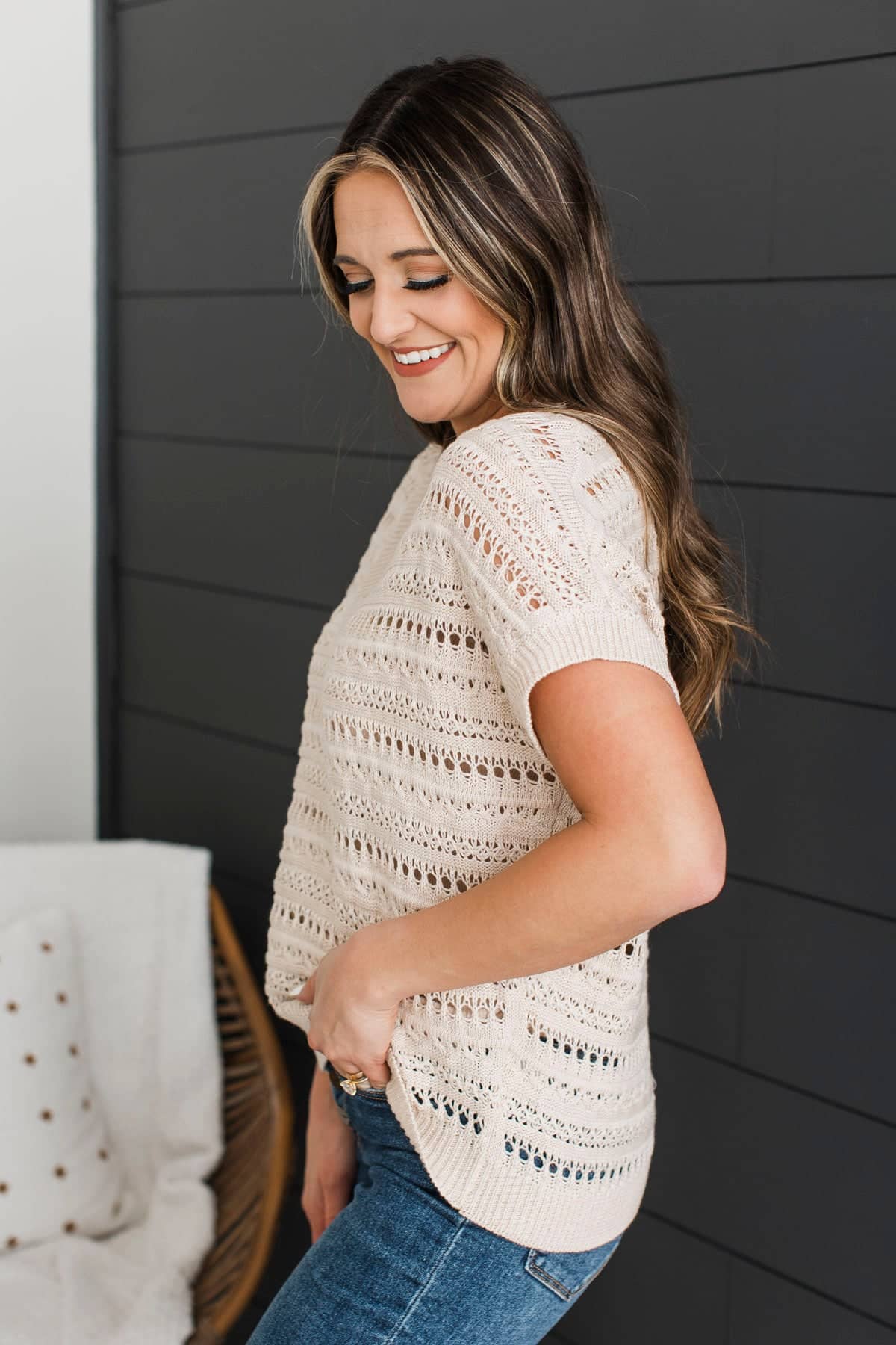 Charming Smiles Crochet Knit Sweater Top- Natural - Image 6