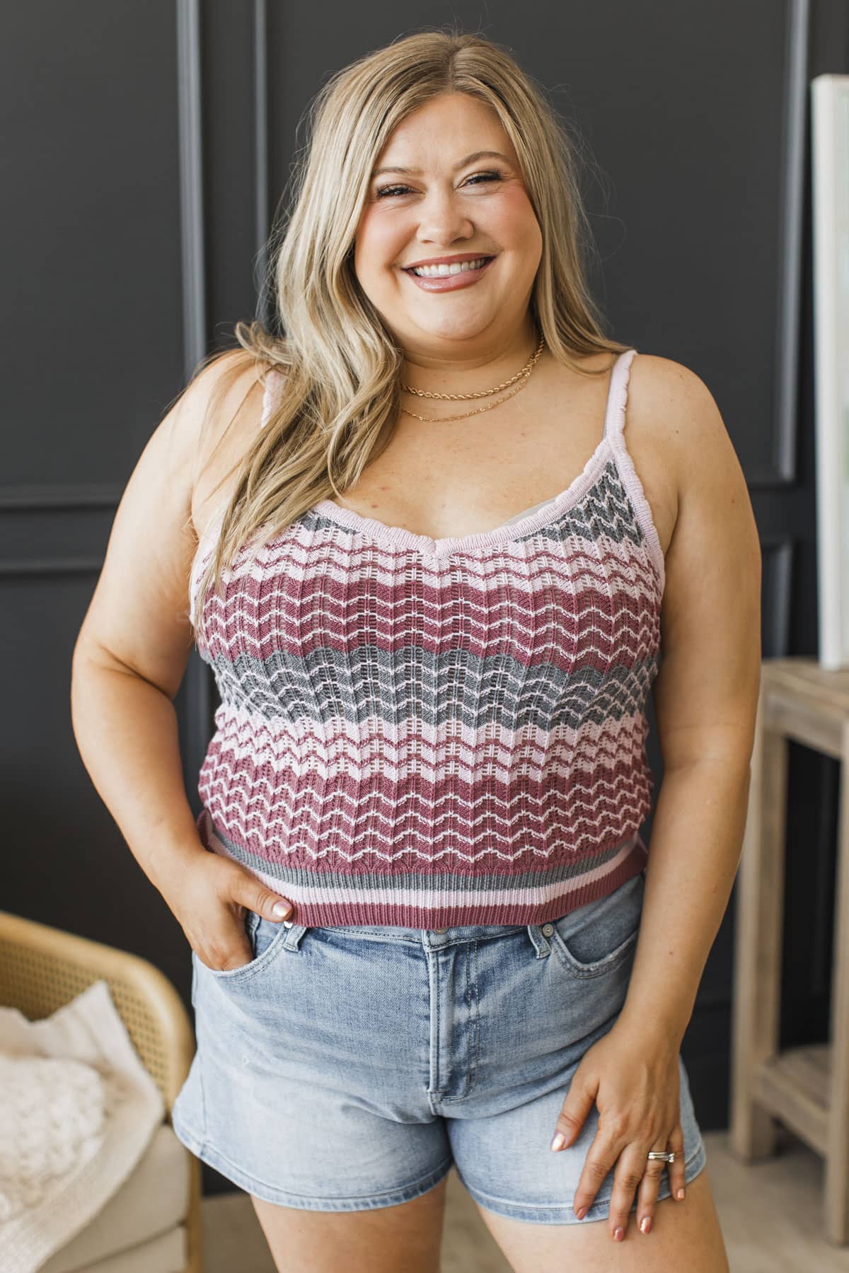 Chase The Sun Crochet Knit Tank Top- Dusty Rose Multi - Image 2