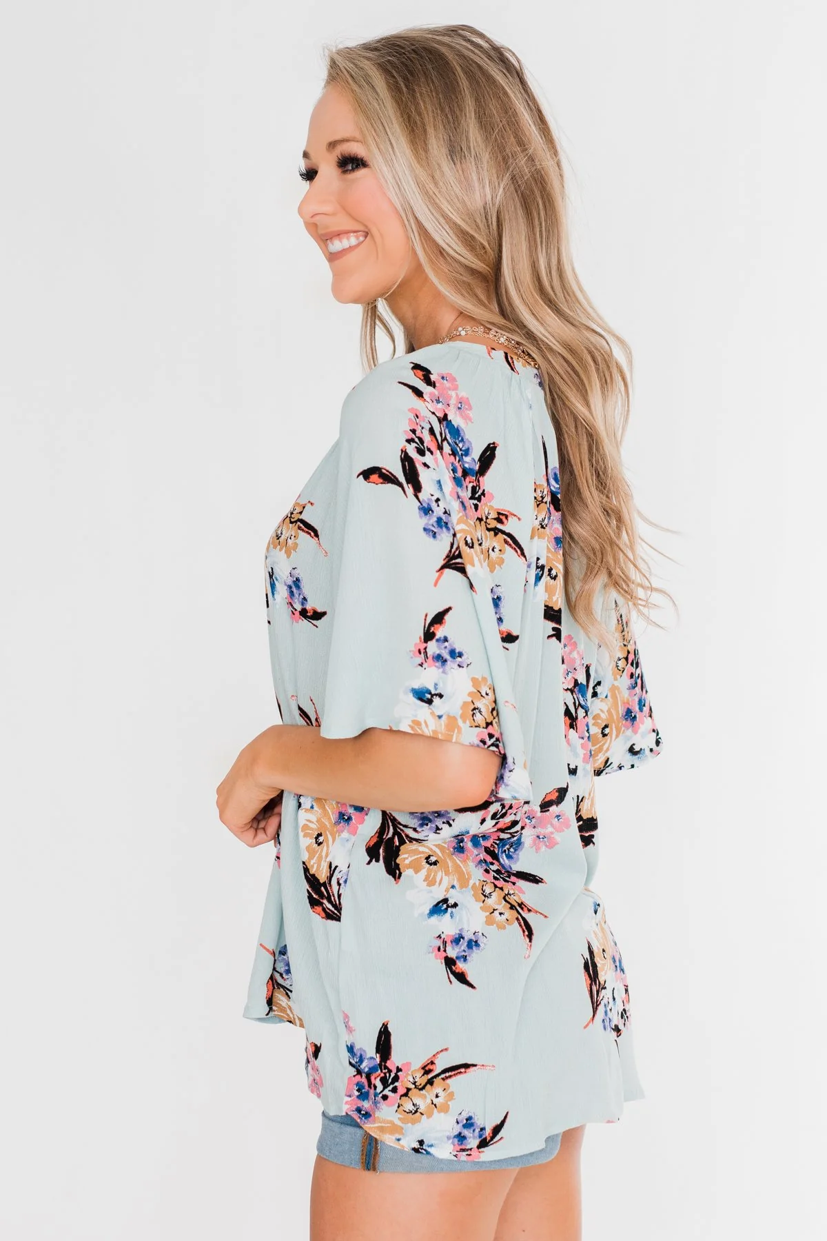 Chase Your Dreams Floral Blouse- Sky Blue - Image 5