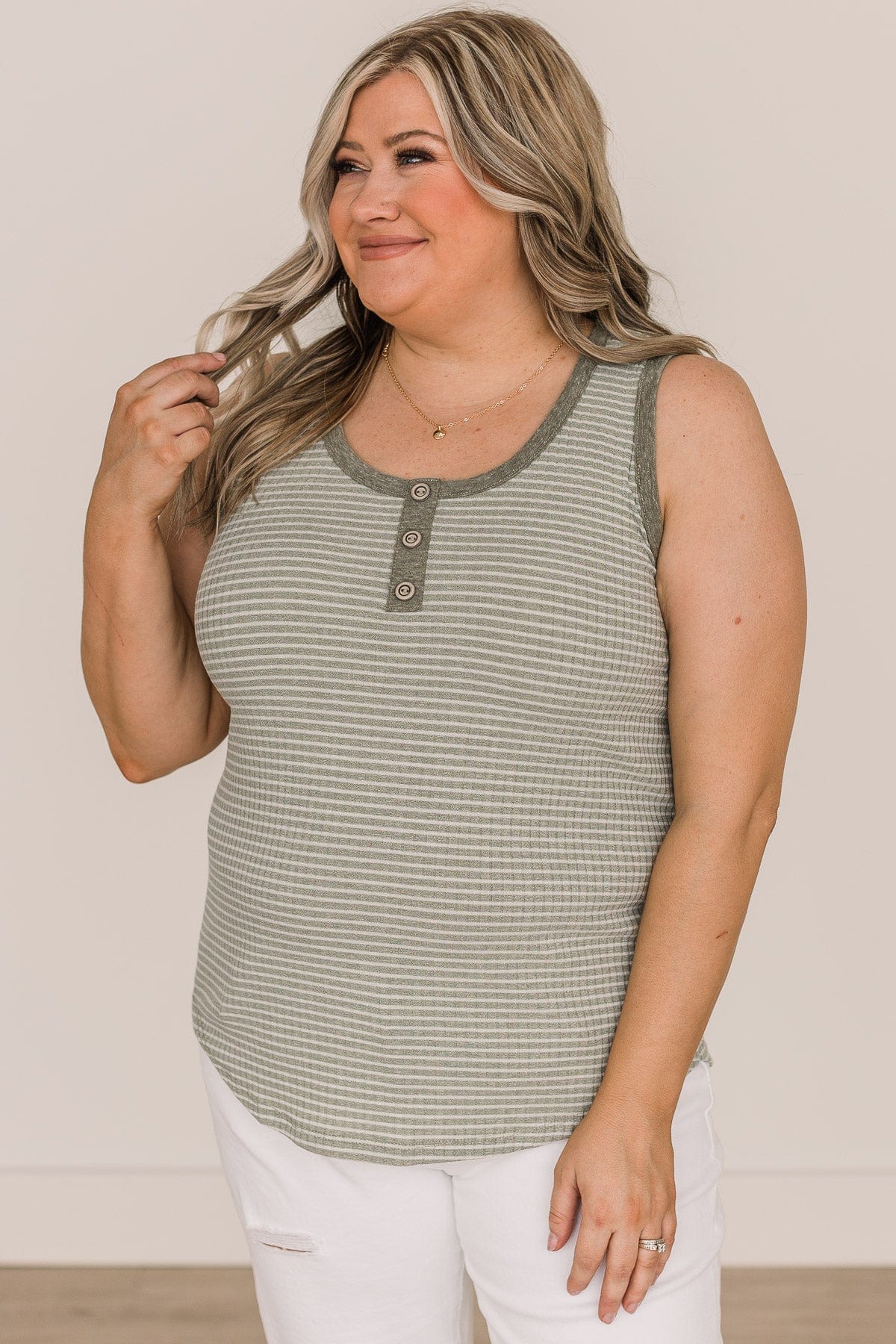 Chasing After You Striped Tank Top- Light Olive - Image 4