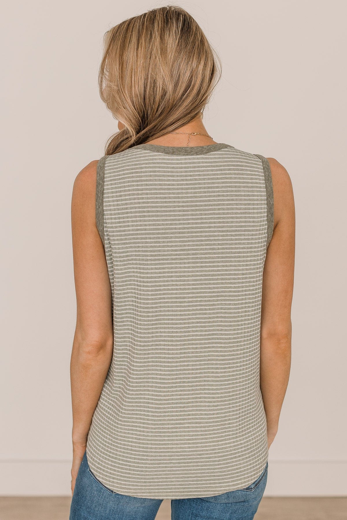 Chasing After You Striped Tank Top- Light Olive - Image 7