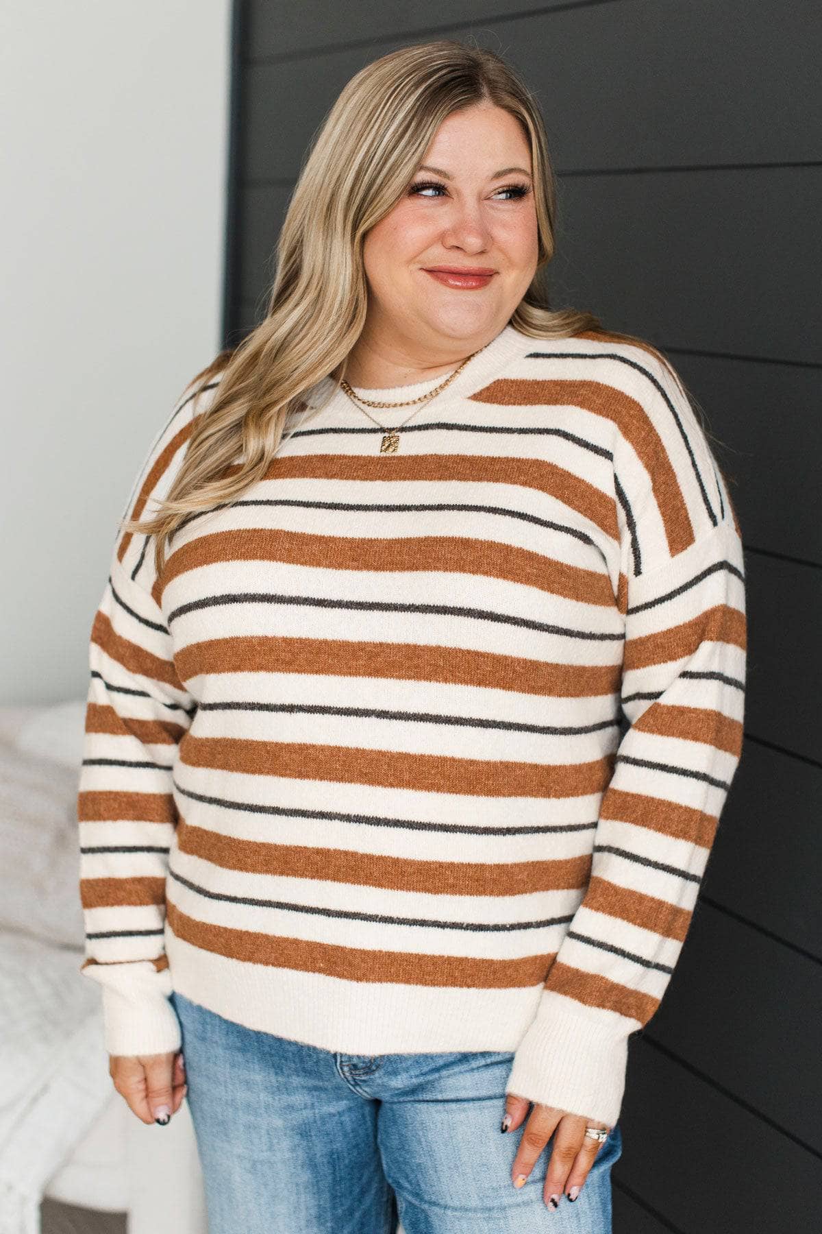 Chasing Bliss Striped Knit Sweater- Ivory & Copper - Image 3