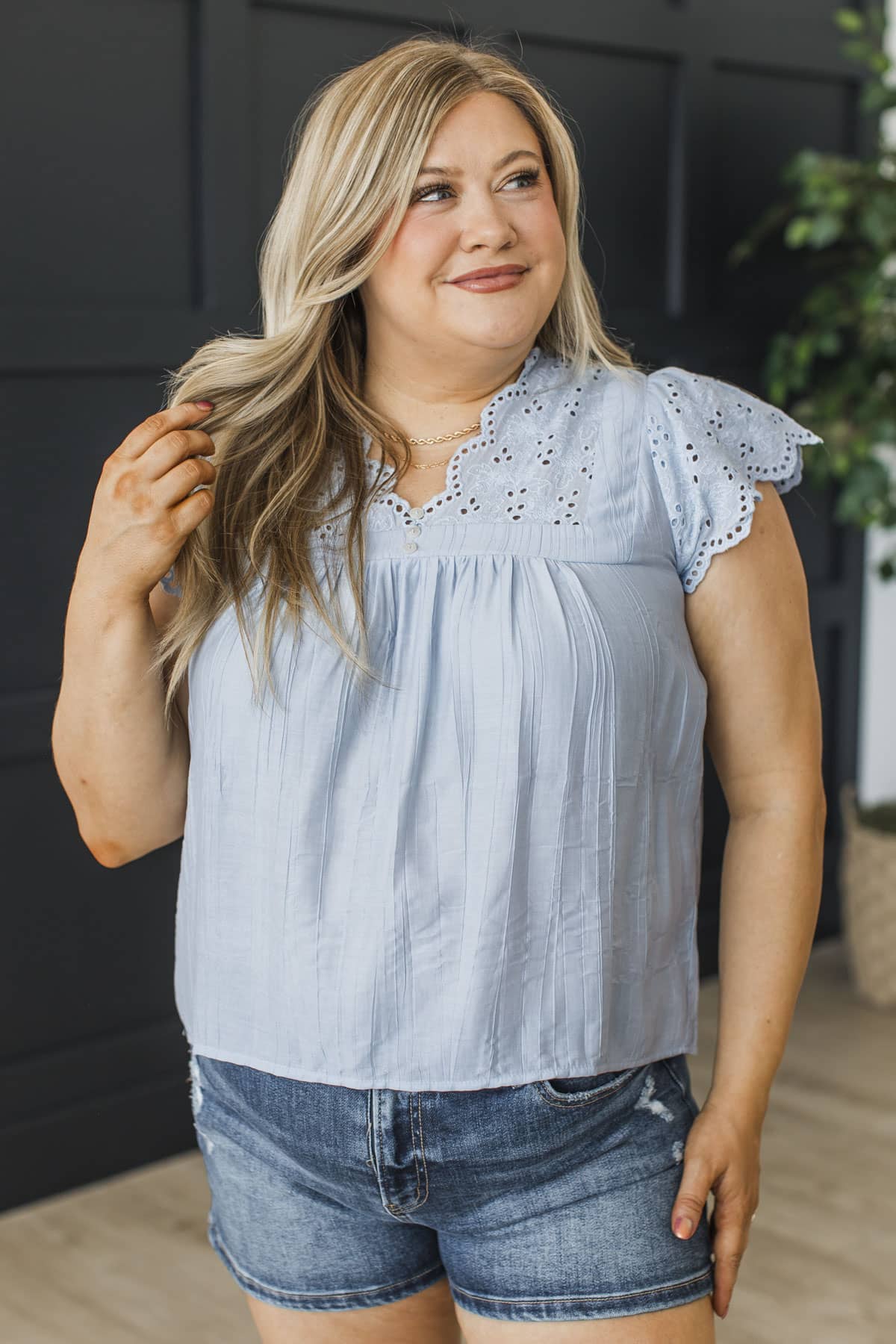 Chasing Clouds Short Sleeve Blouse- Light Blue - Image 3