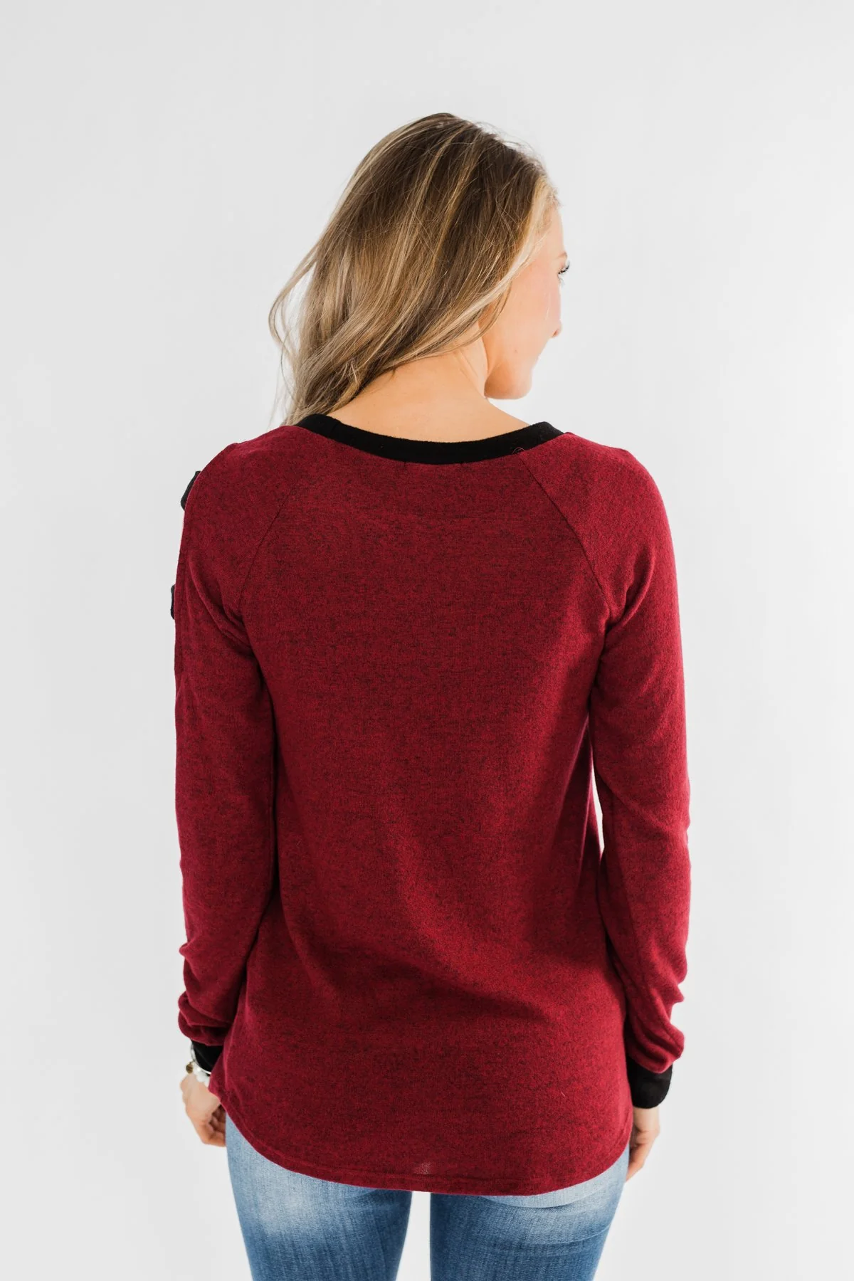 Chasing Dreams Cold Shoulder Top- Burgundy - Image 13