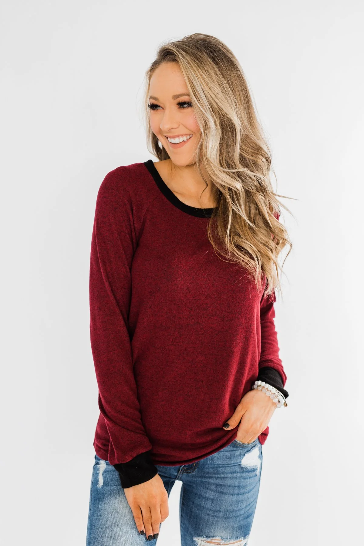 Chasing Dreams Cold Shoulder Top- Burgundy - Image 7