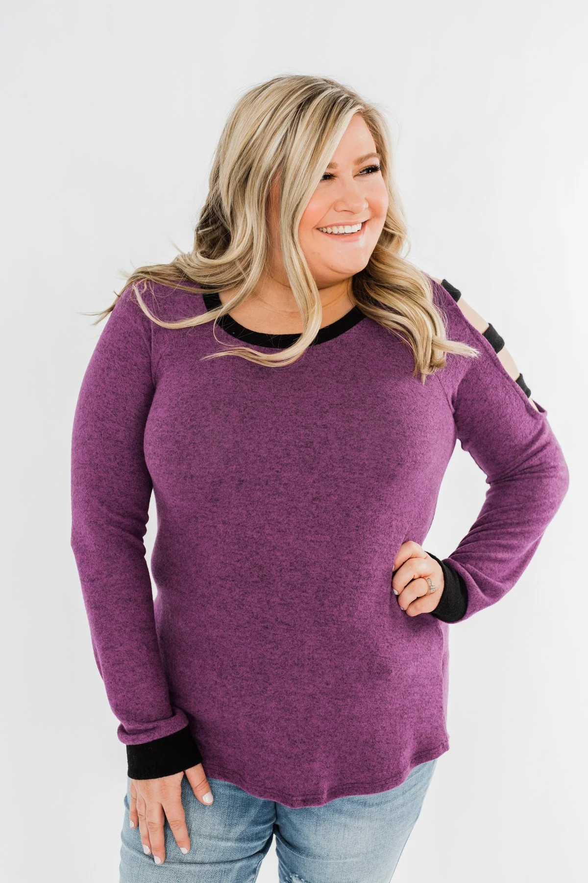 Chasing Dreams Cold Shoulder Top- Plum - Image 3