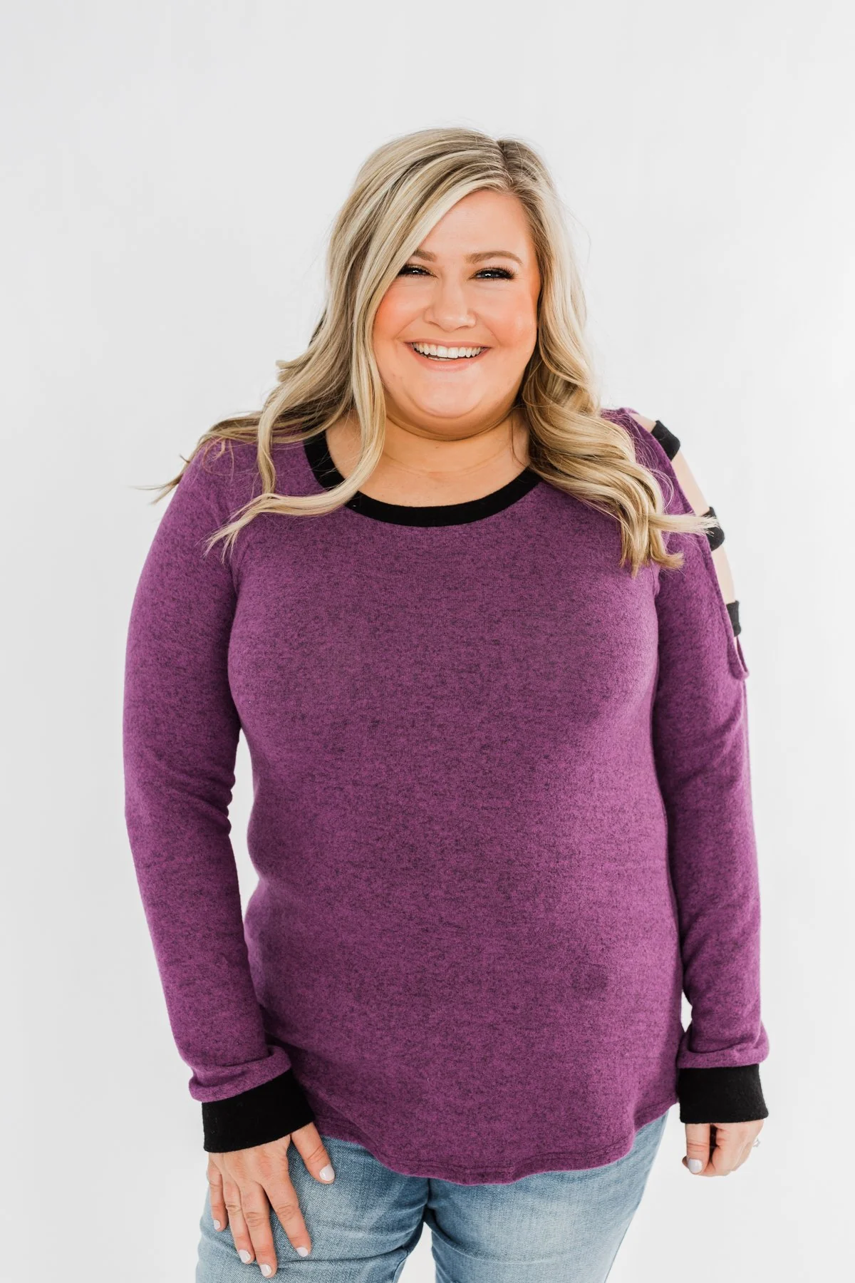 Chasing Dreams Cold Shoulder Top- Plum - Image 5