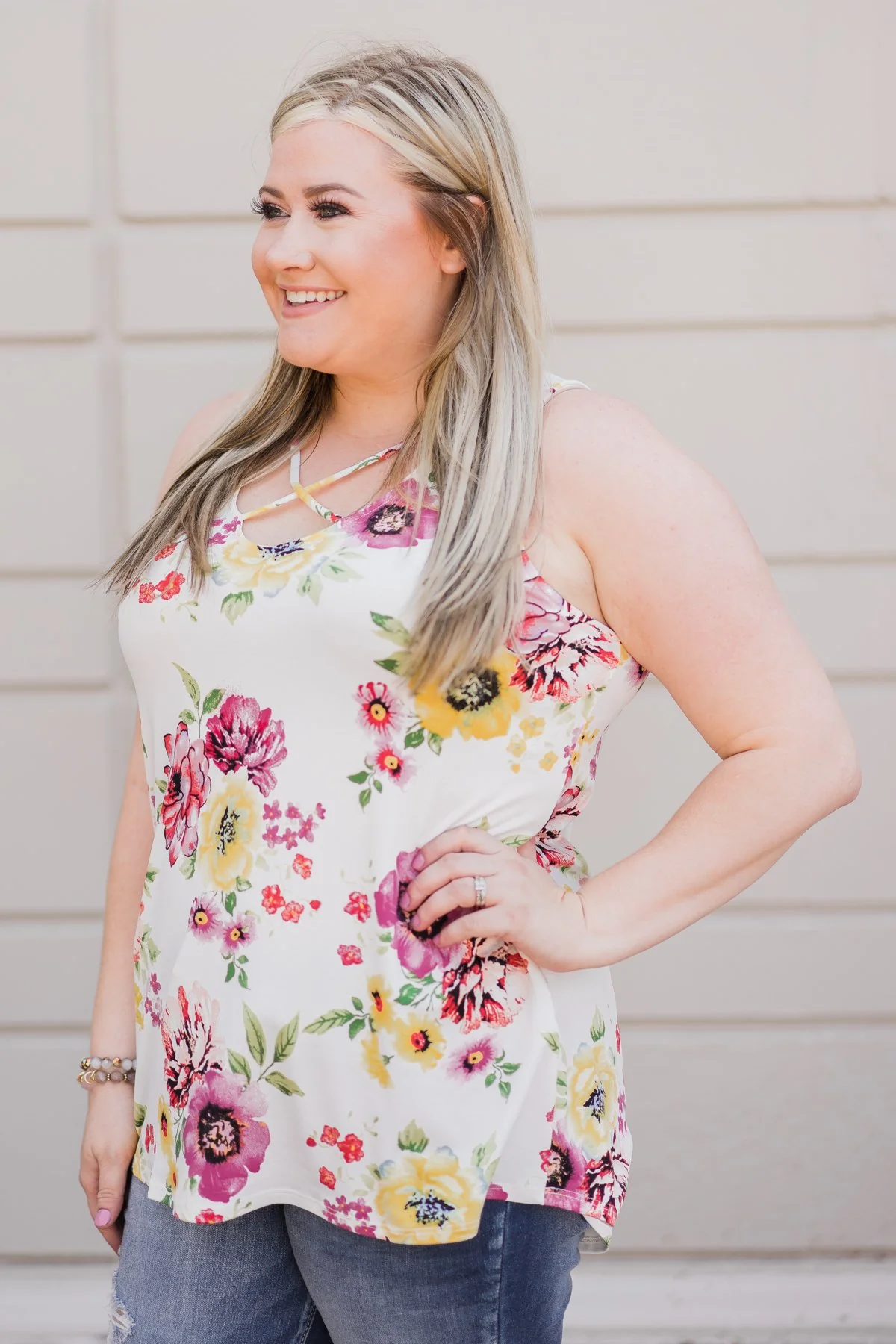 Chasing Flowers Criss Cross Tank Top- Ivory - Image 5