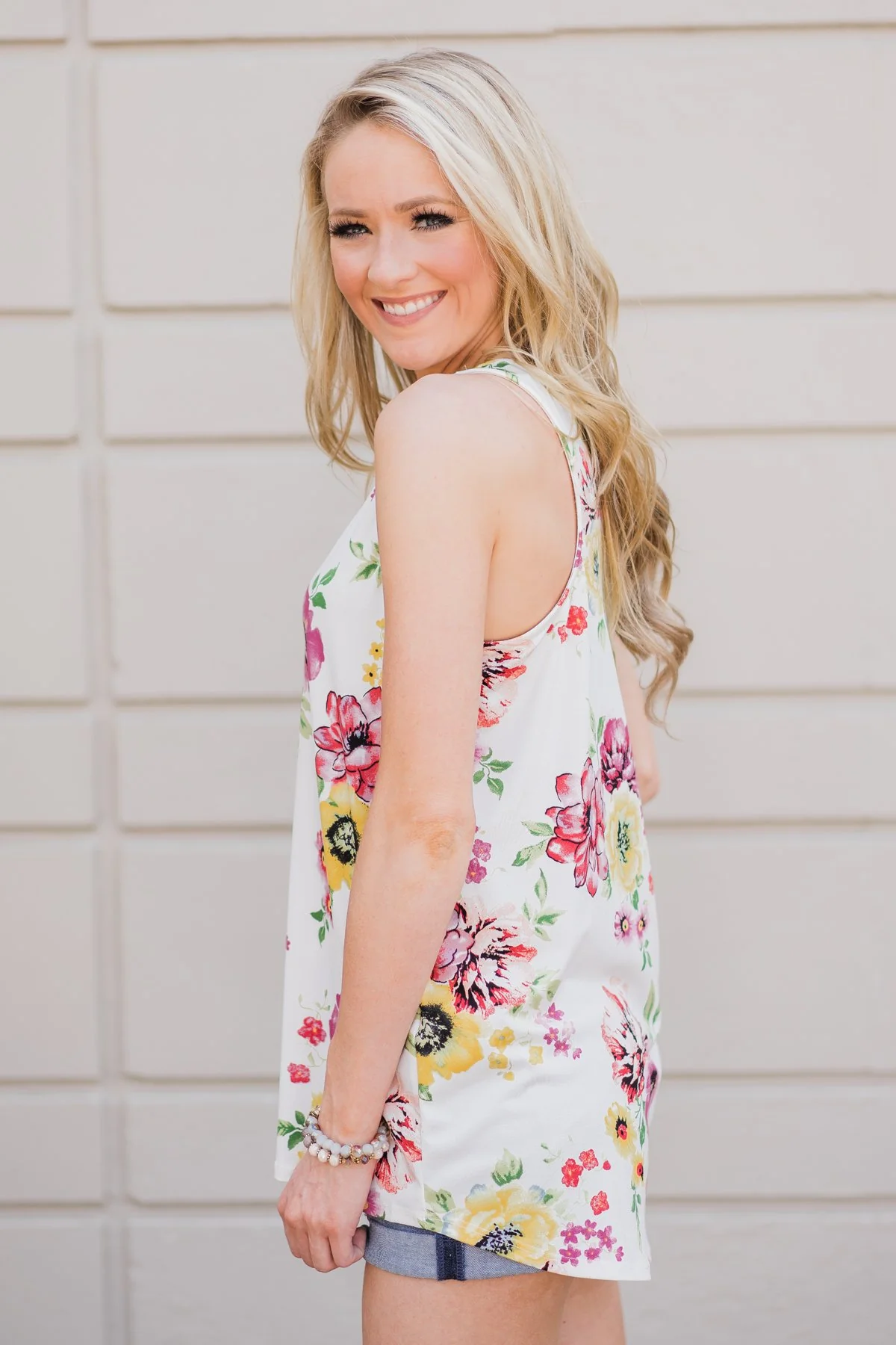 Chasing Flowers Criss Cross Tank Top- Ivory - Image 6