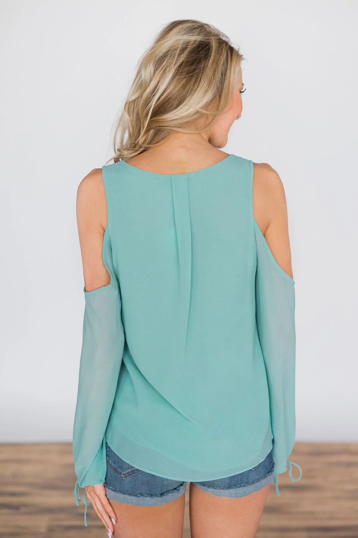 Chasing Perfection Mint Cold Shoulder Top - Image 6