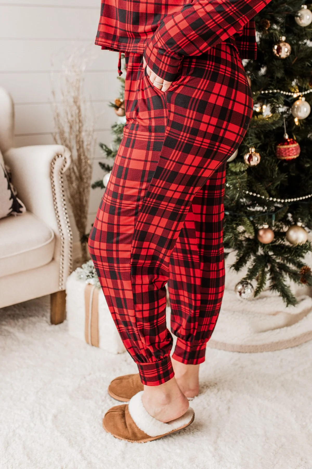 Chasing Snowflakes Plaid Lounge Bottoms- Red & Black - Image 2