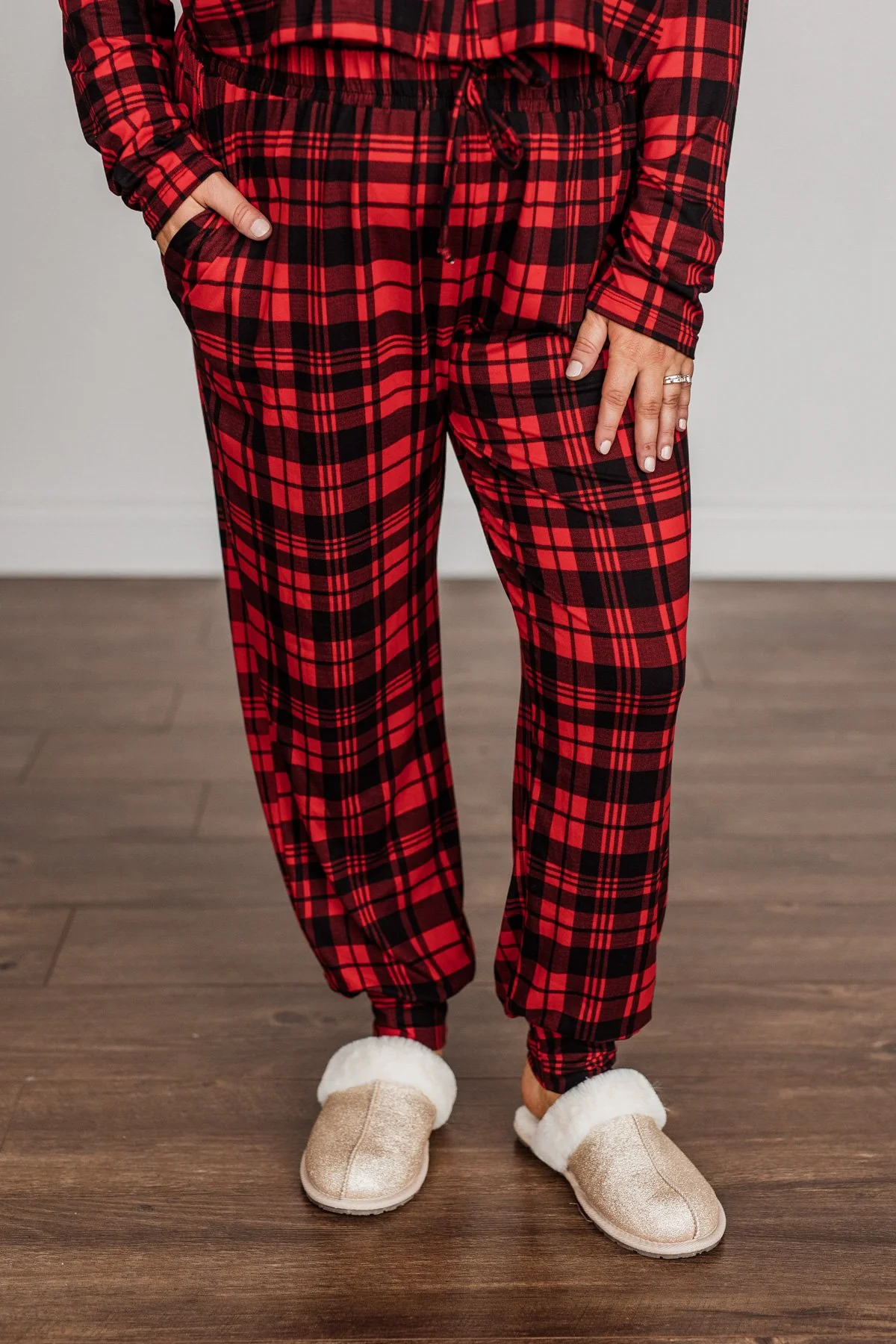 Chasing Snowflakes Plaid Lounge Bottoms- Red & Black - Image 7