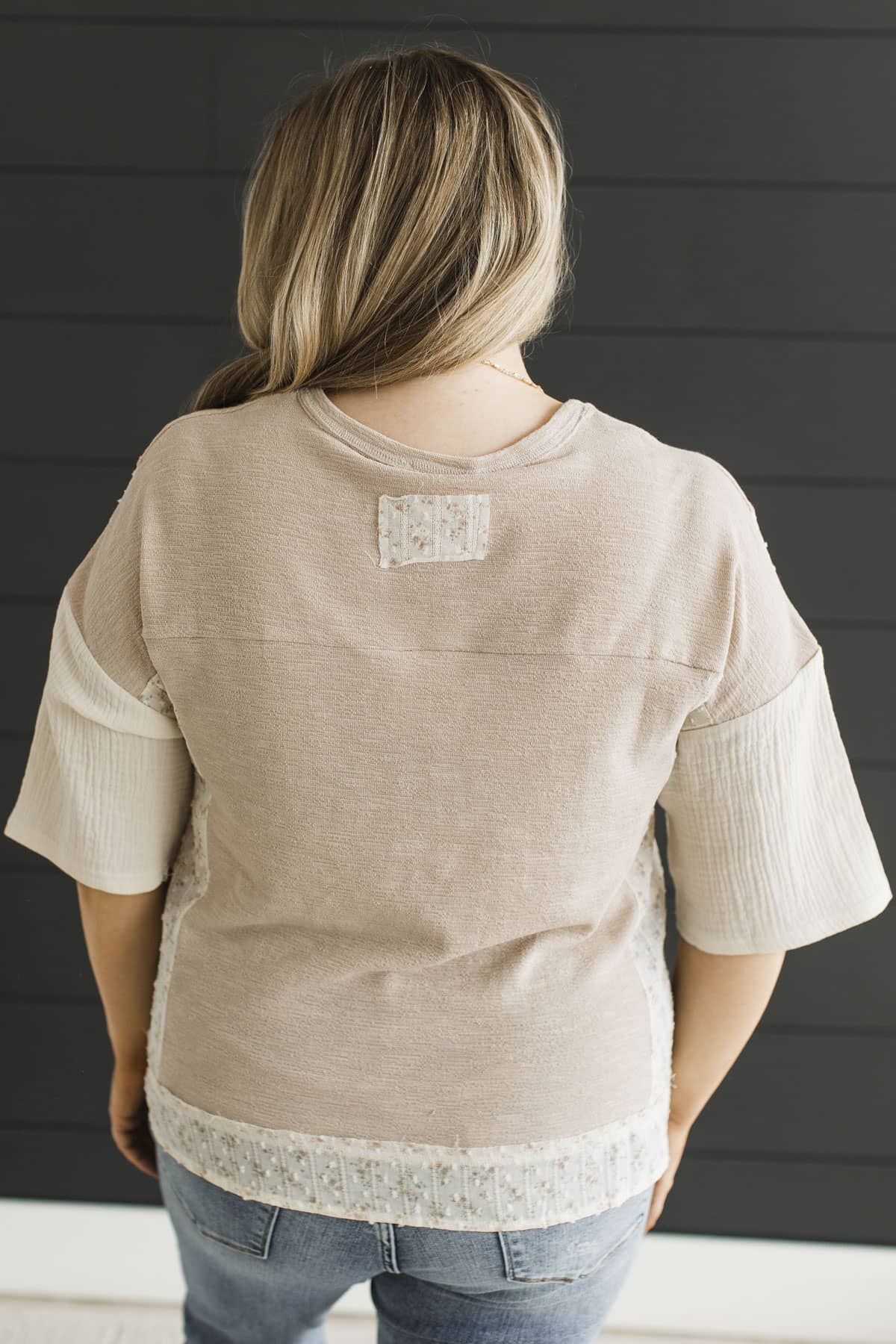 Chasing The Light Short Sleeve Top- Taupe & Cream - Image 7