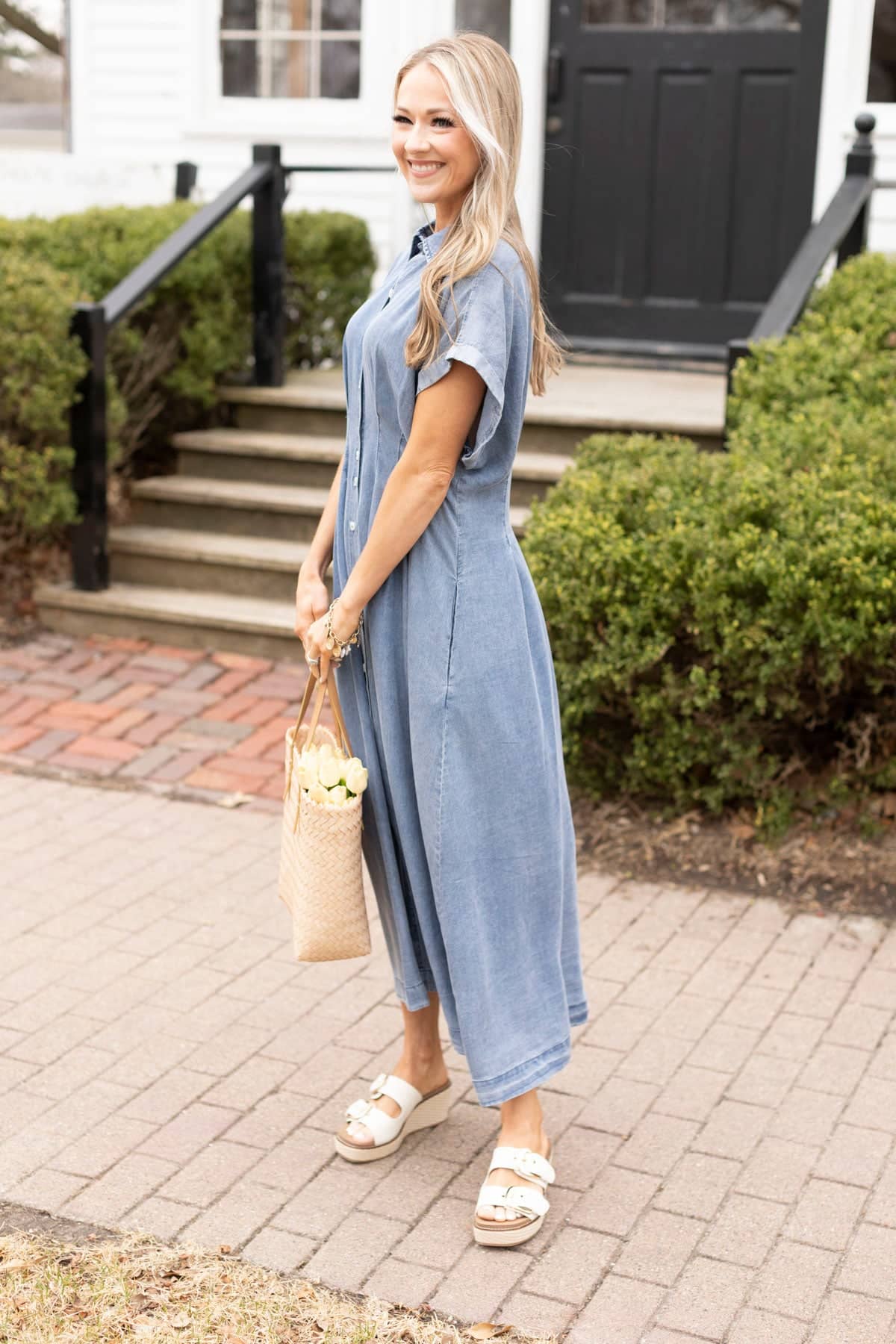 Chasing The Moment Button Up Chambray Midi Dress - Image 3
