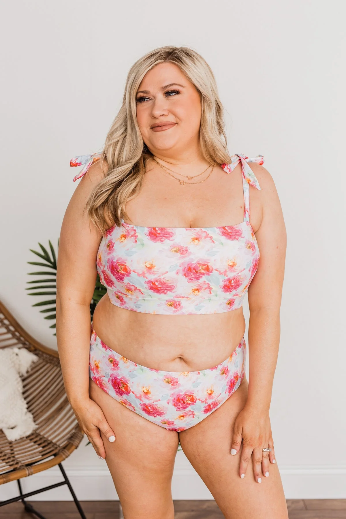 Chasing The Sun Floral Bandeau Swim Top- Ivory Floral - Image 14