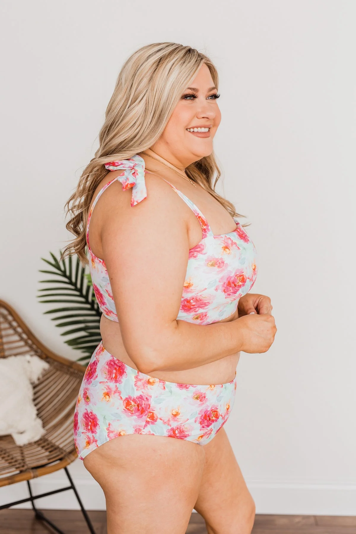 Chasing The Sun Floral Bandeau Swim Top- Ivory Floral - Image 8