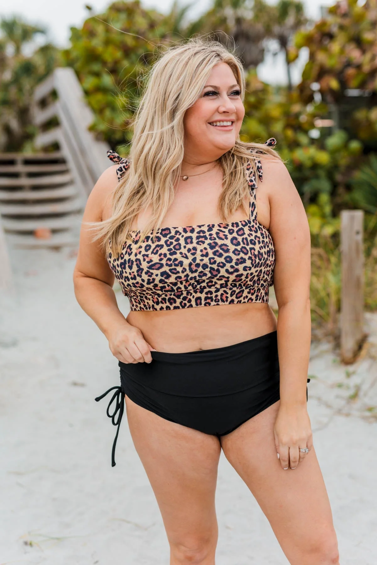 Chasing The Sun Printed Bandeau Swim Top- Leopard - Image 2