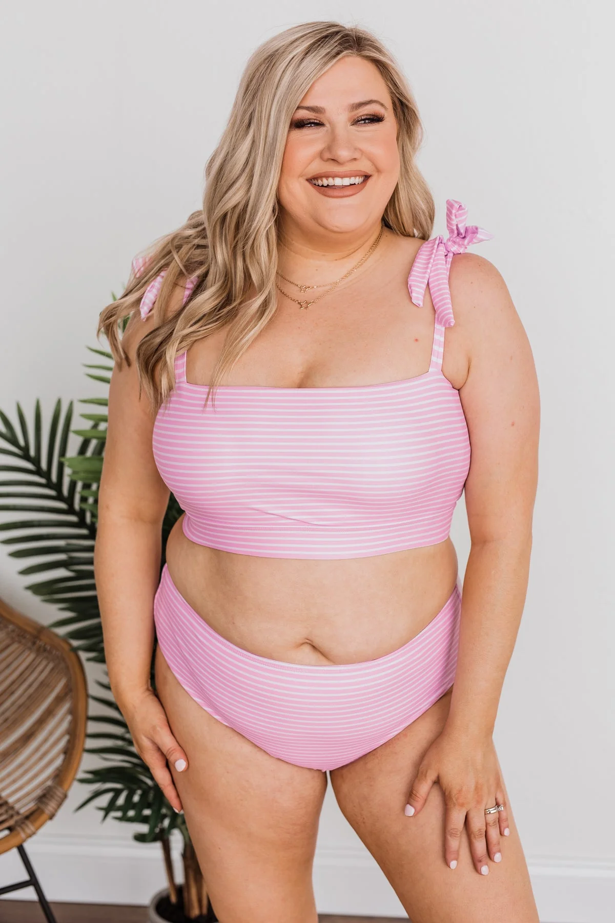 Chasing The Sun Striped Bandeau Swim Top- Pink - Image 14
