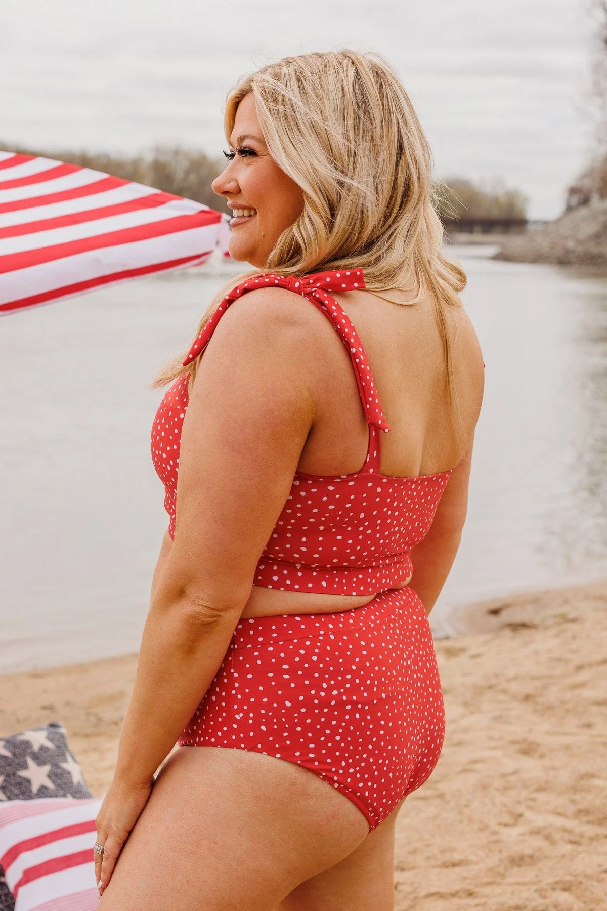 Chasing The Sun Spotted Bandeau Swim Top- Red - Image 9