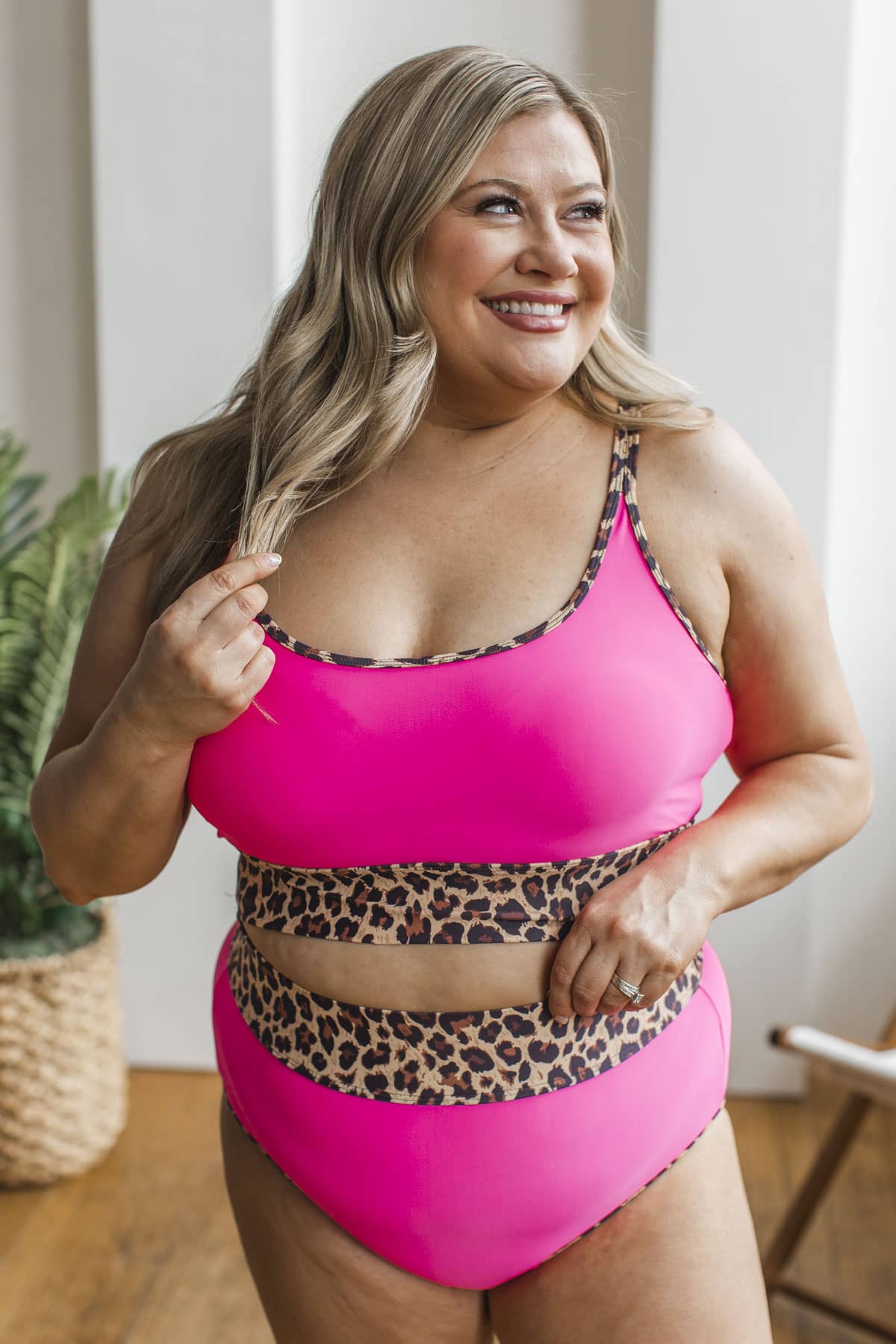 Chasing Tides Bikini Swim Top- Pink & Leopard - Image 2