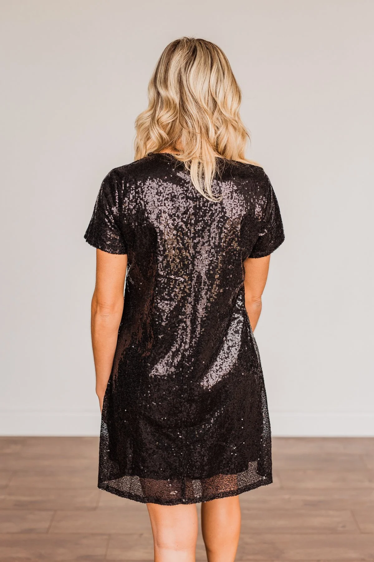Chateau Dreams V-Neck Sequin Dress- Black - Image 13