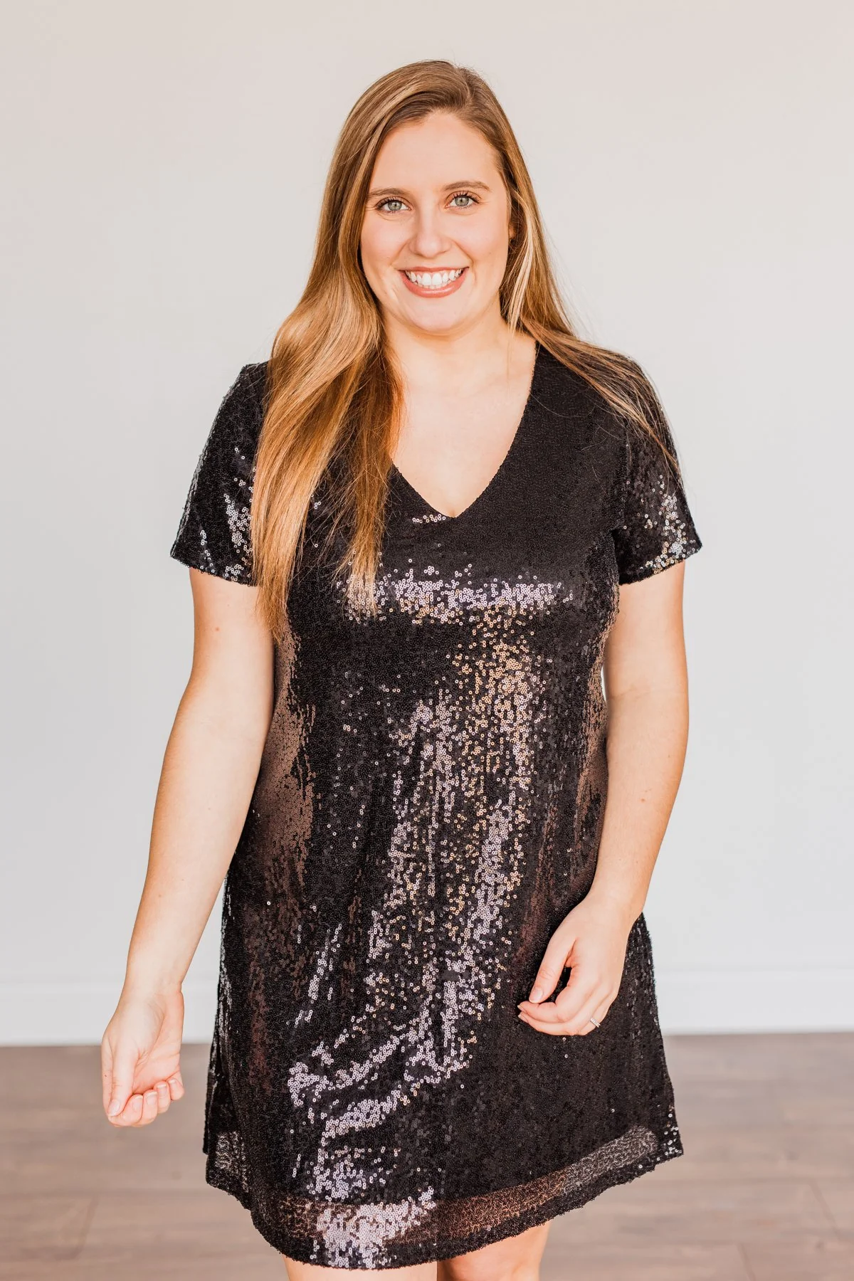 Chateau Dreams V-Neck Sequin Dress- Black - Image 3