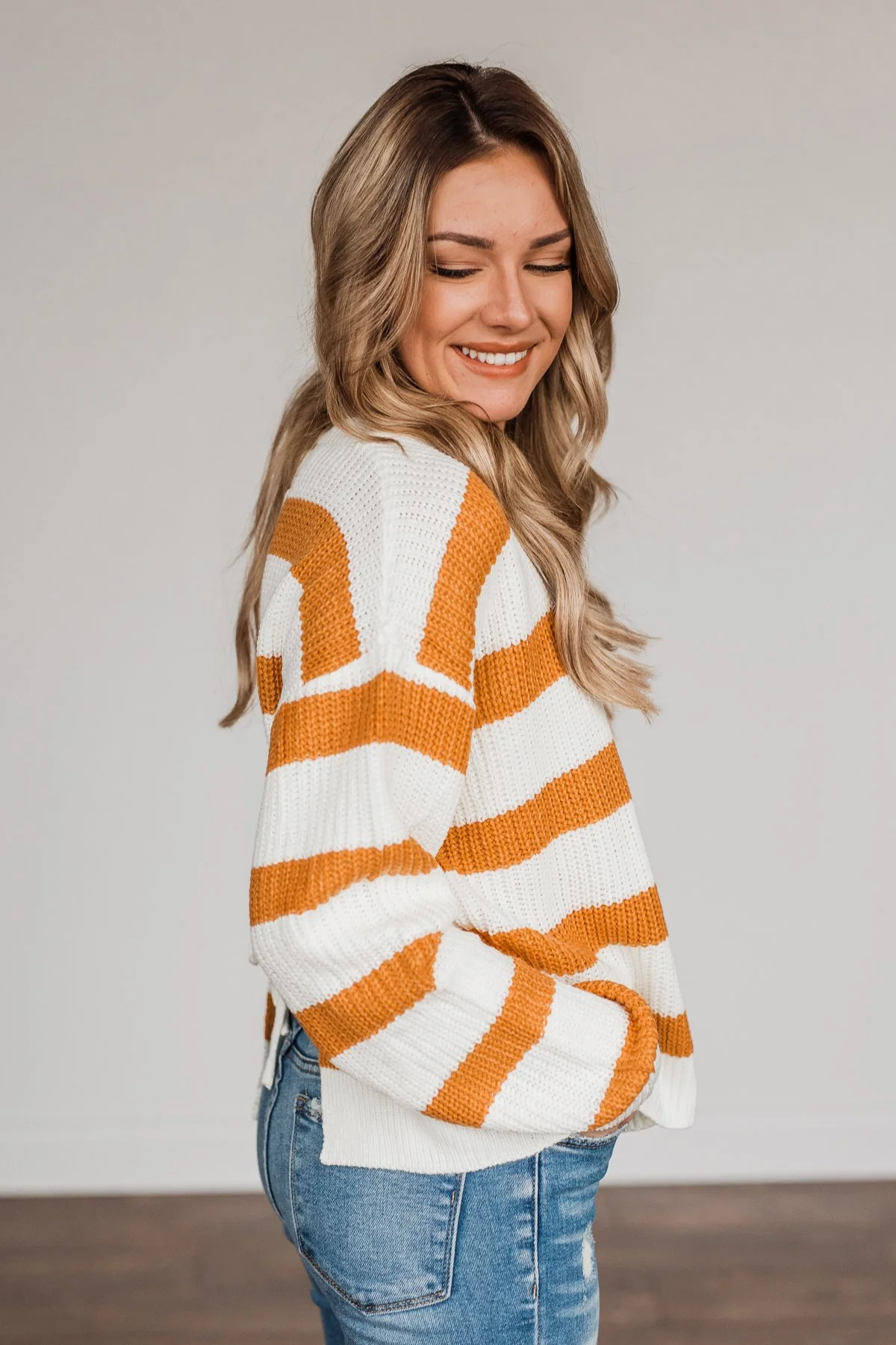 Checking You Out Striped Sweater- Ivory & Burnt Orange - Image 10