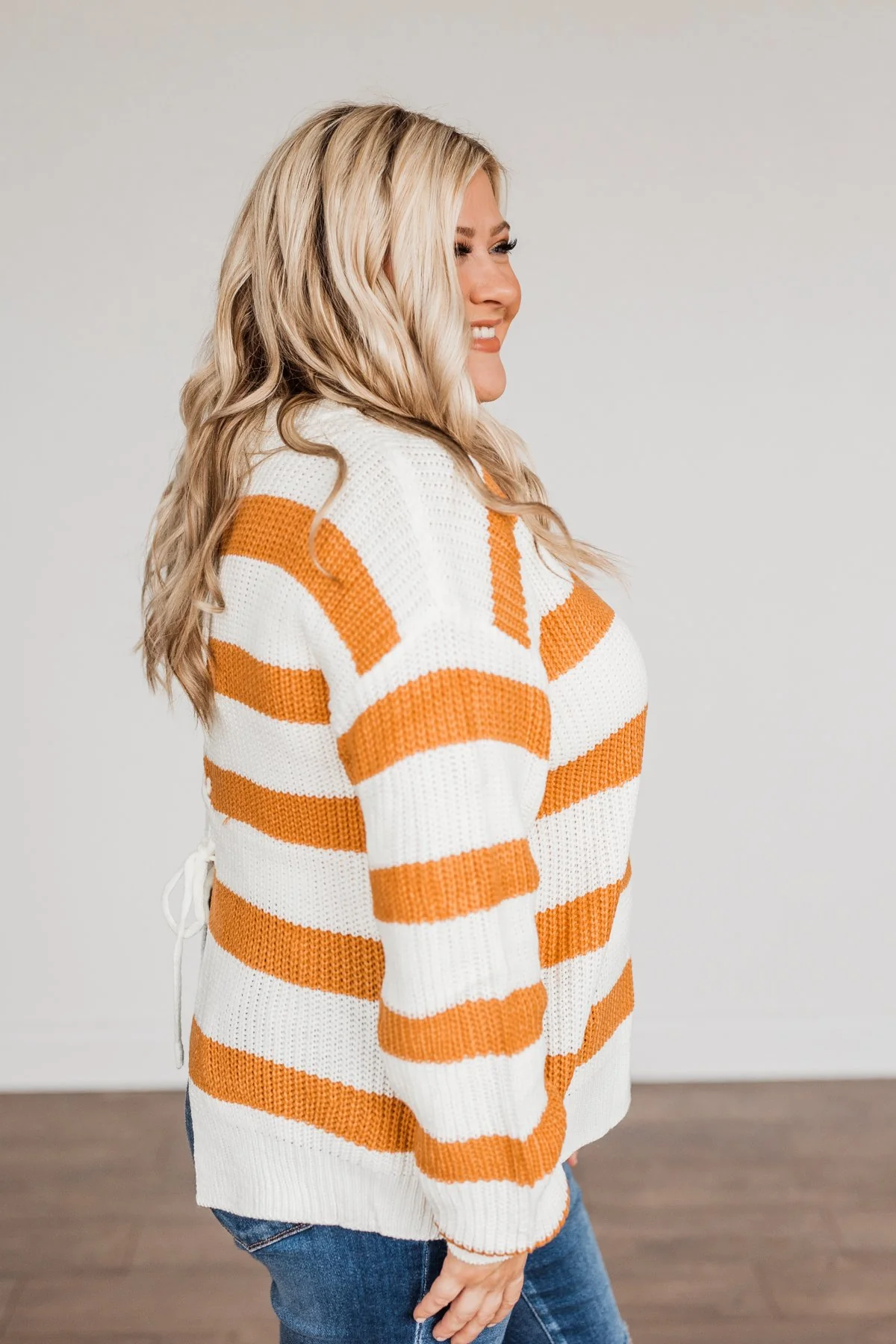Checking You Out Striped Sweater- Ivory & Burnt Orange - Image 11