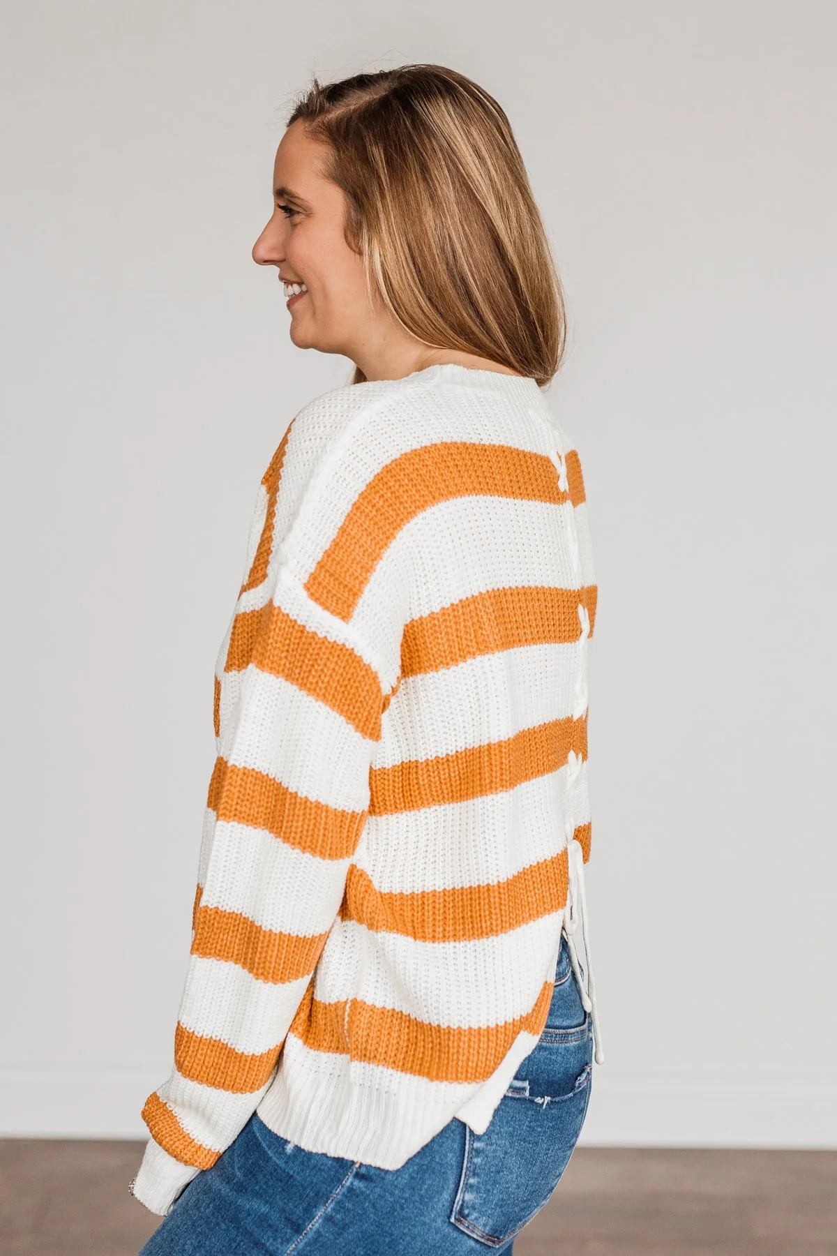 Checking You Out Striped Sweater- Ivory & Burnt Orange - Image 12