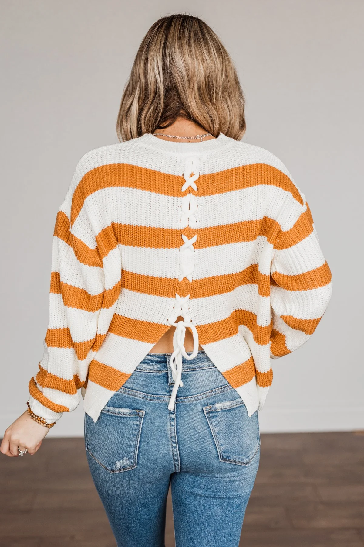 Checking You Out Striped Sweater- Ivory & Burnt Orange - Image 13