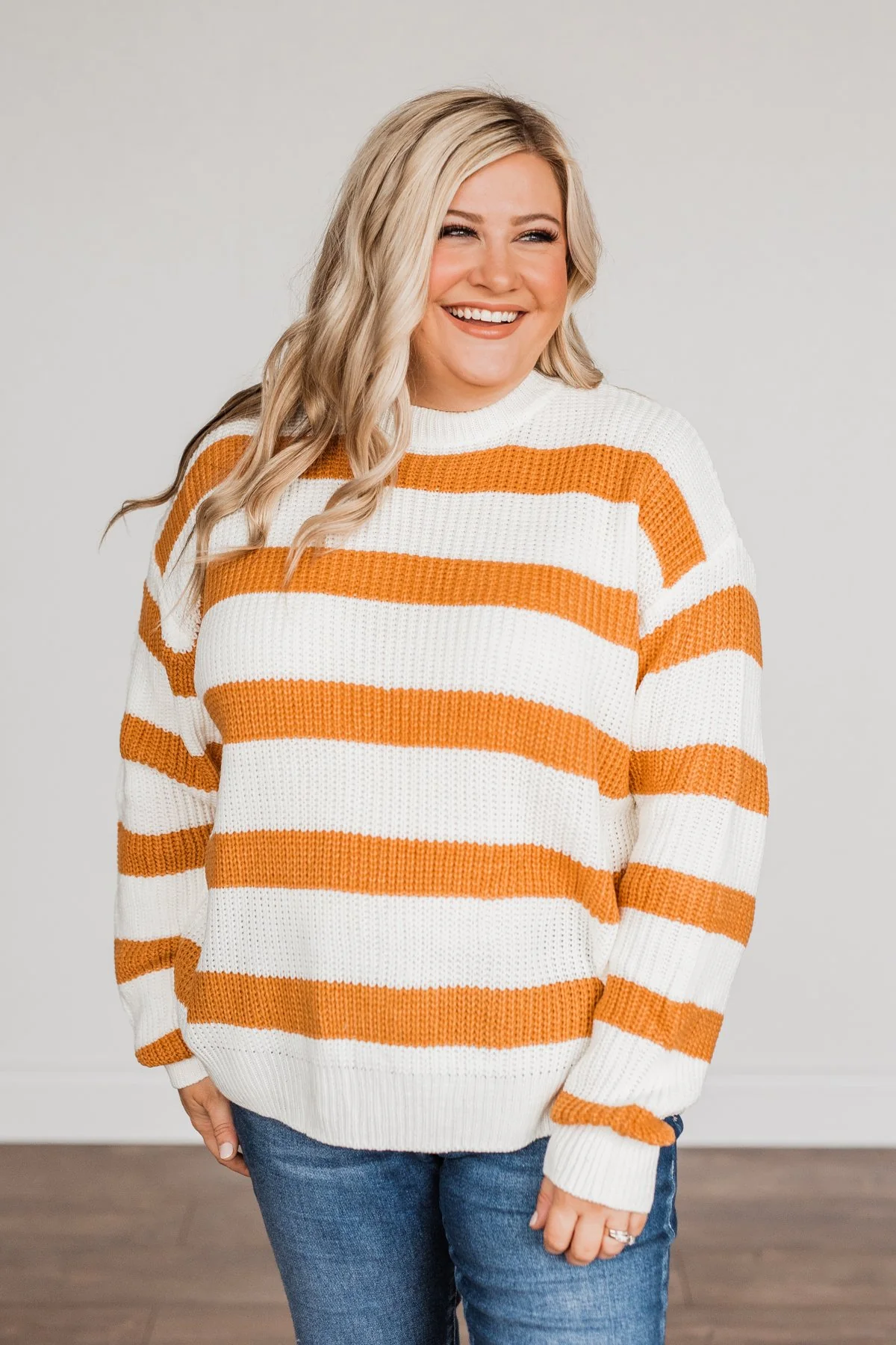 Checking You Out Striped Sweater- Ivory & Burnt Orange - Image 2