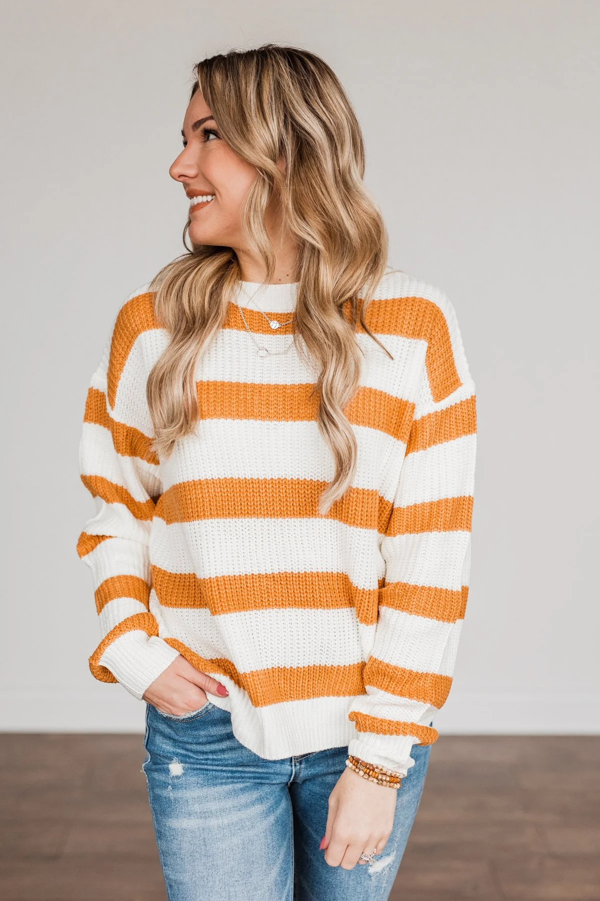Checking You Out Striped Sweater- Ivory & Burnt Orange - Image 4