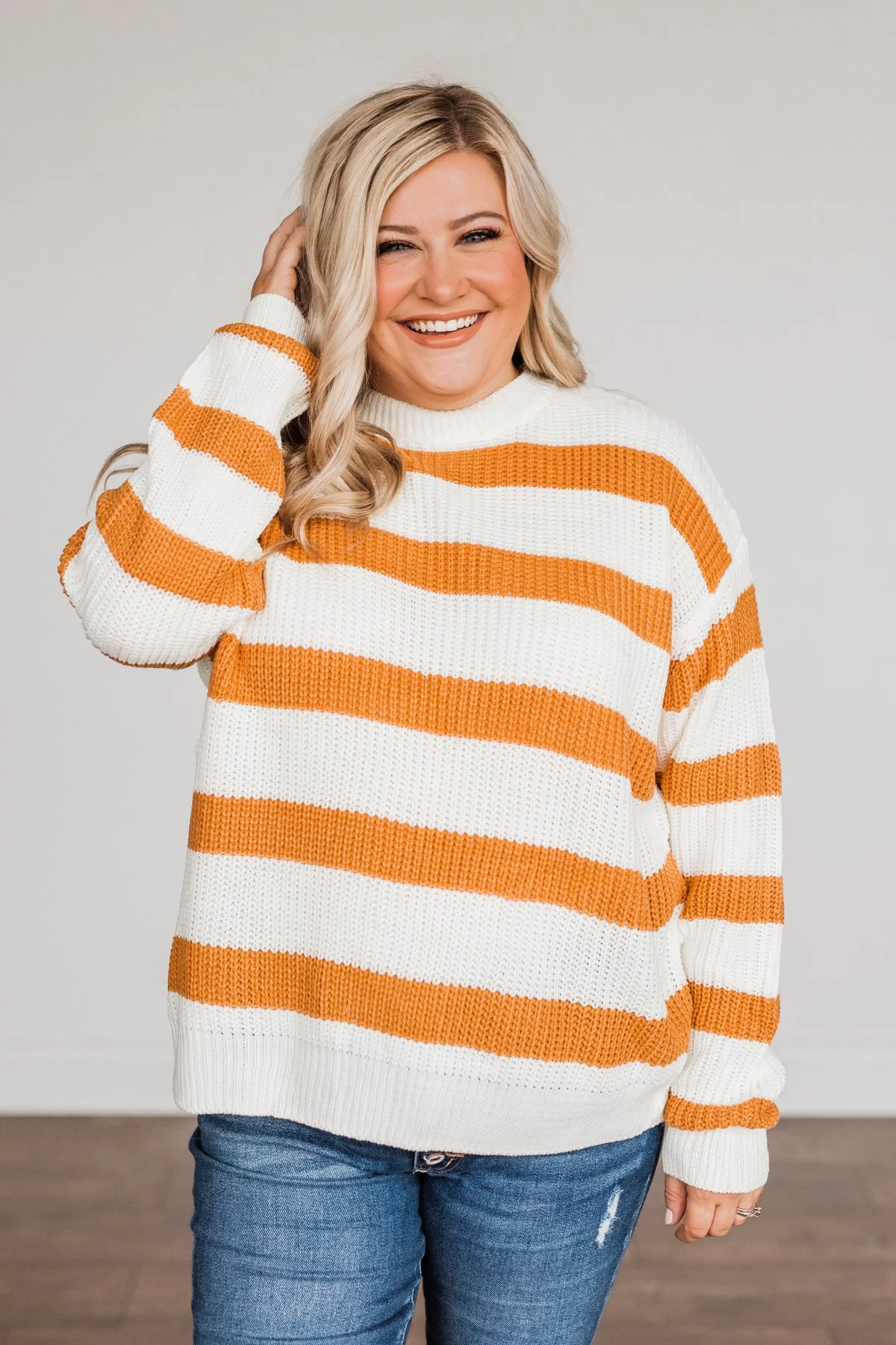Checking You Out Striped Sweater- Ivory & Burnt Orange - Image 5