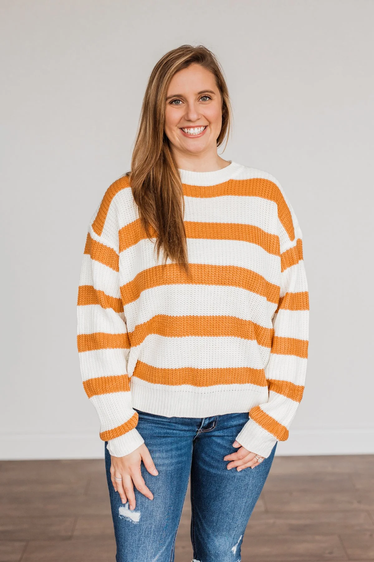 Checking You Out Striped Sweater- Ivory & Burnt Orange - Image 6